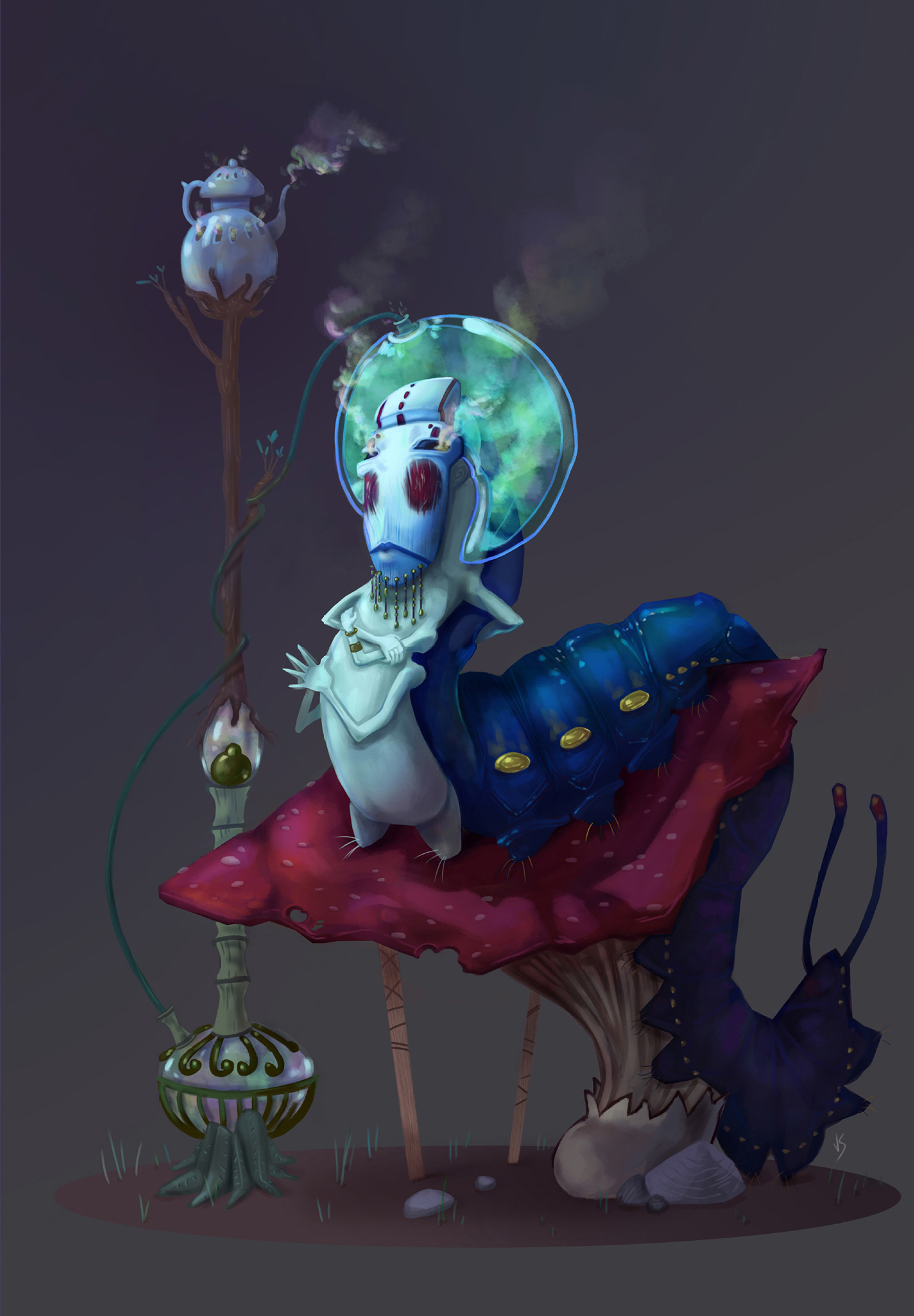 Blue Caterpillar, Alice in Wonderland, Movies, Artstation, 1920x2770 HD Phone