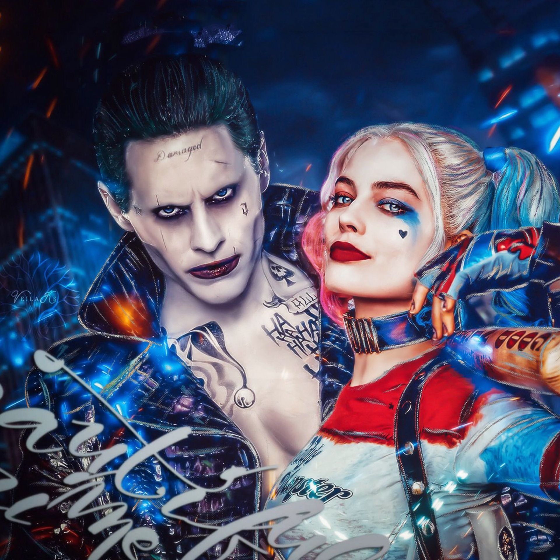 Jared Leto and Margot Robbie, Harley Quinn and Joker Wallpaper, 1920x1920 HD Phone