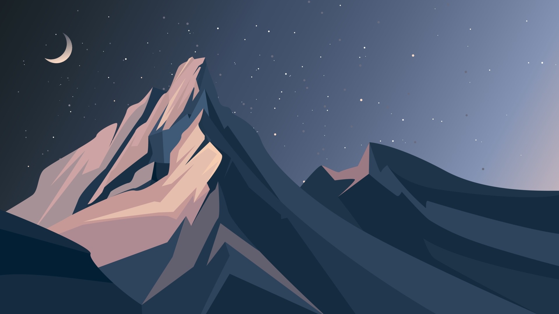 Mountains, Night, Vector Art, Nature, Scenic, 1920x1080 Full HD Desktop