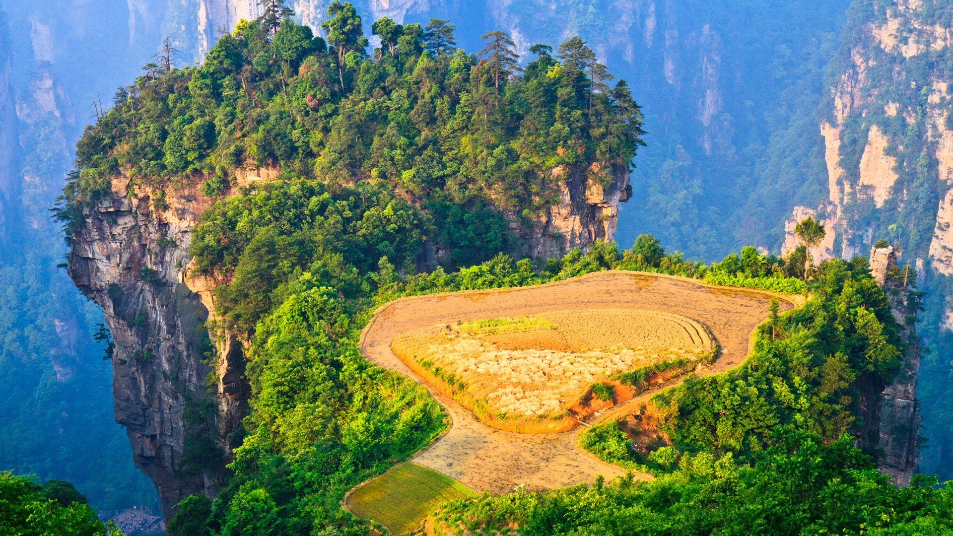 Wulingyuan National Park, Breathtaking sunrise, Hanging paddy field, Windows spotlight, 1920x1080 Full HD Desktop