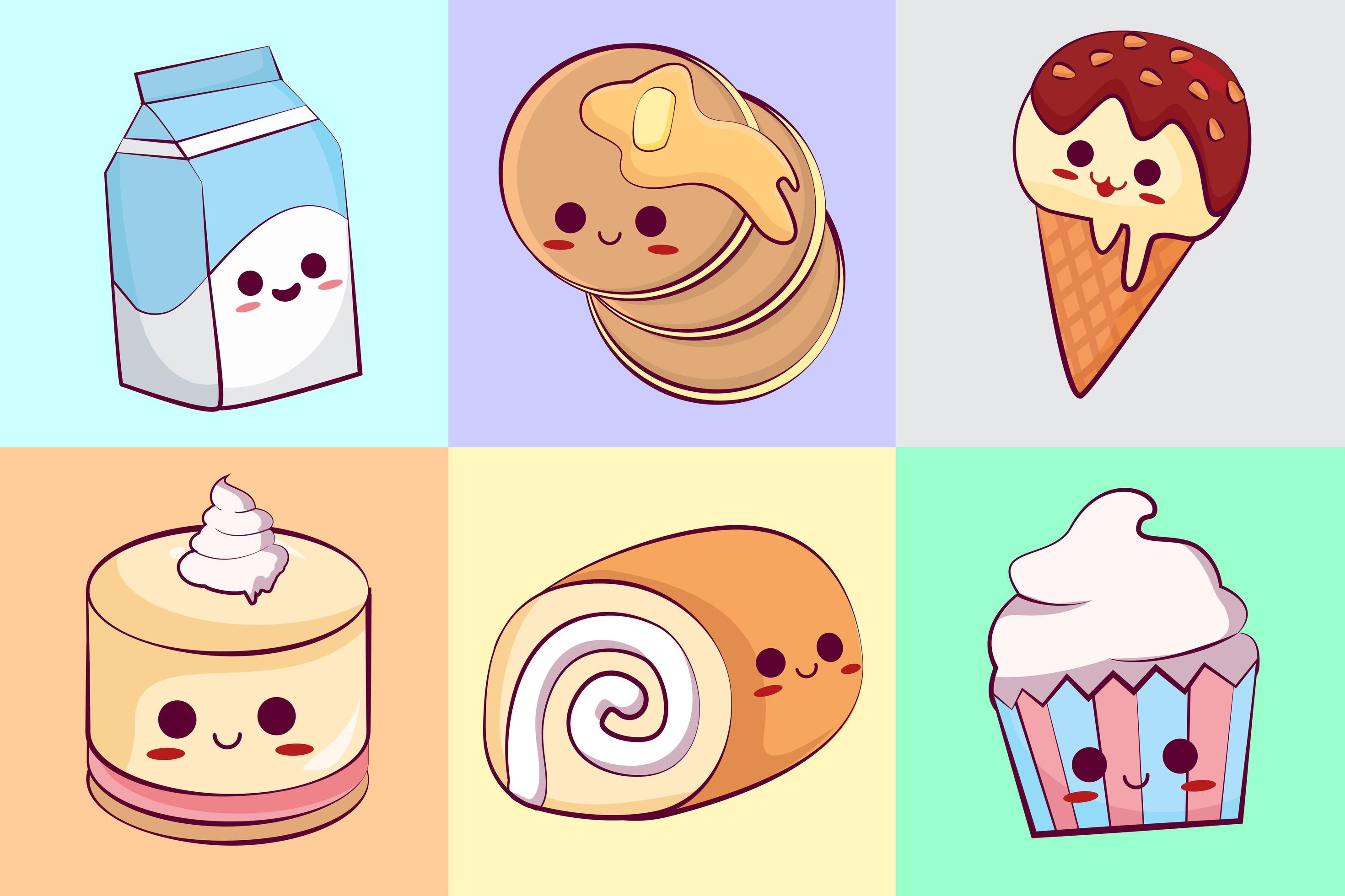 Kawaii, Cute sweets, Smiling faces, Vector artwork, 2940x1960 HD Desktop