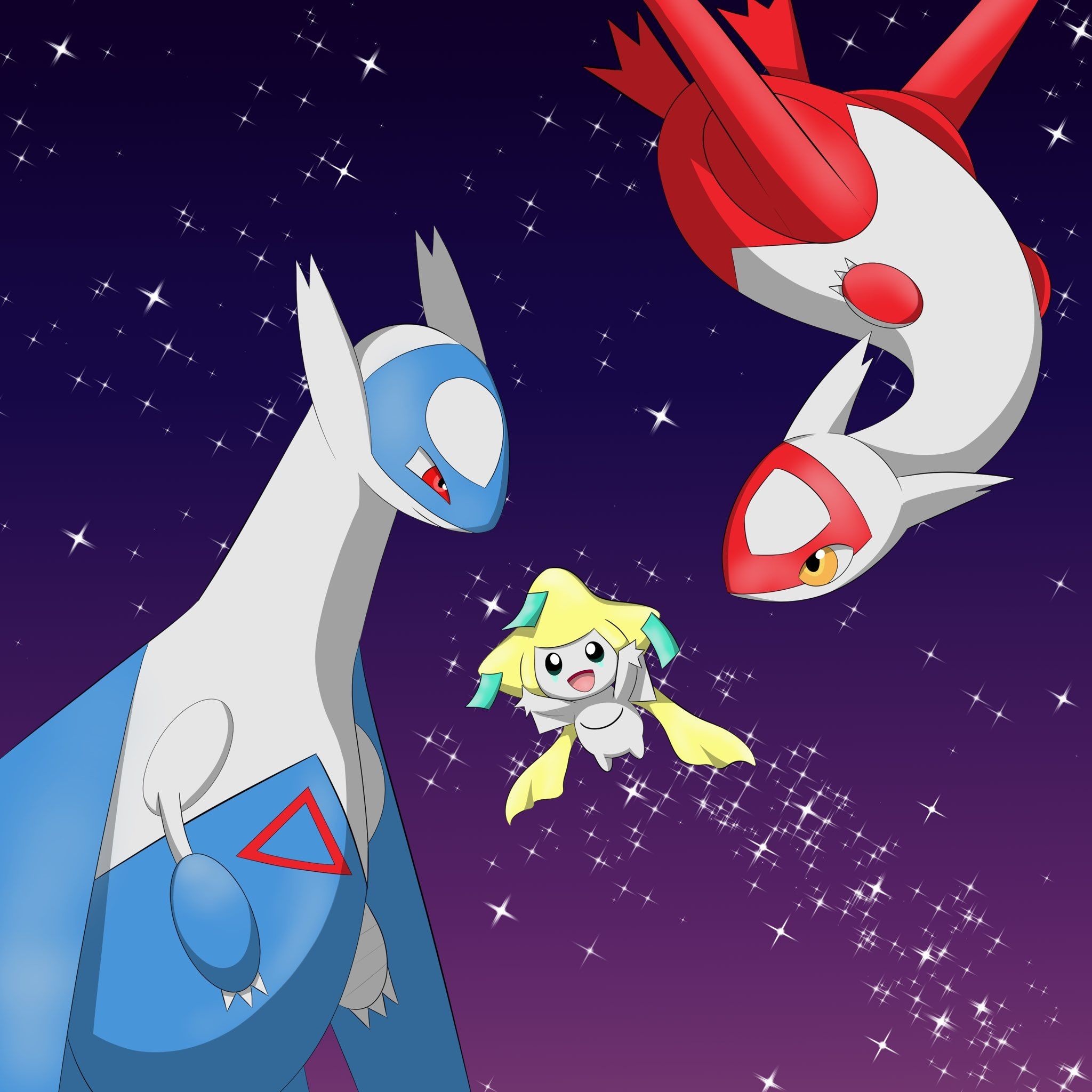 Jirachi, Eon Duo Latios and Latias, Johtoash Art, 2050x2050 HD Phone