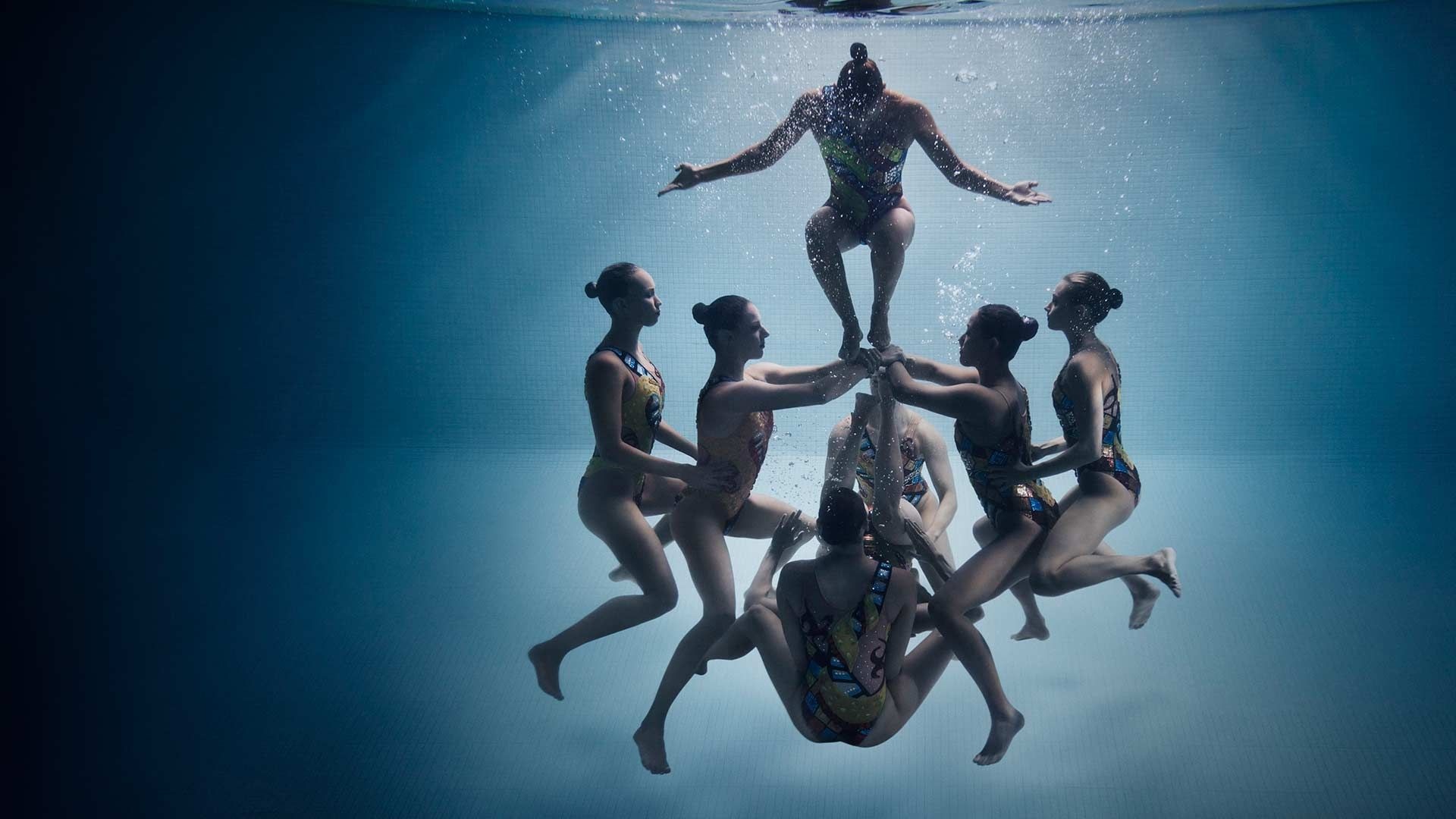 Synchronized Swimming, Graceful movements, Team coordination, Athletic elegance, 1920x1080 Full HD Desktop