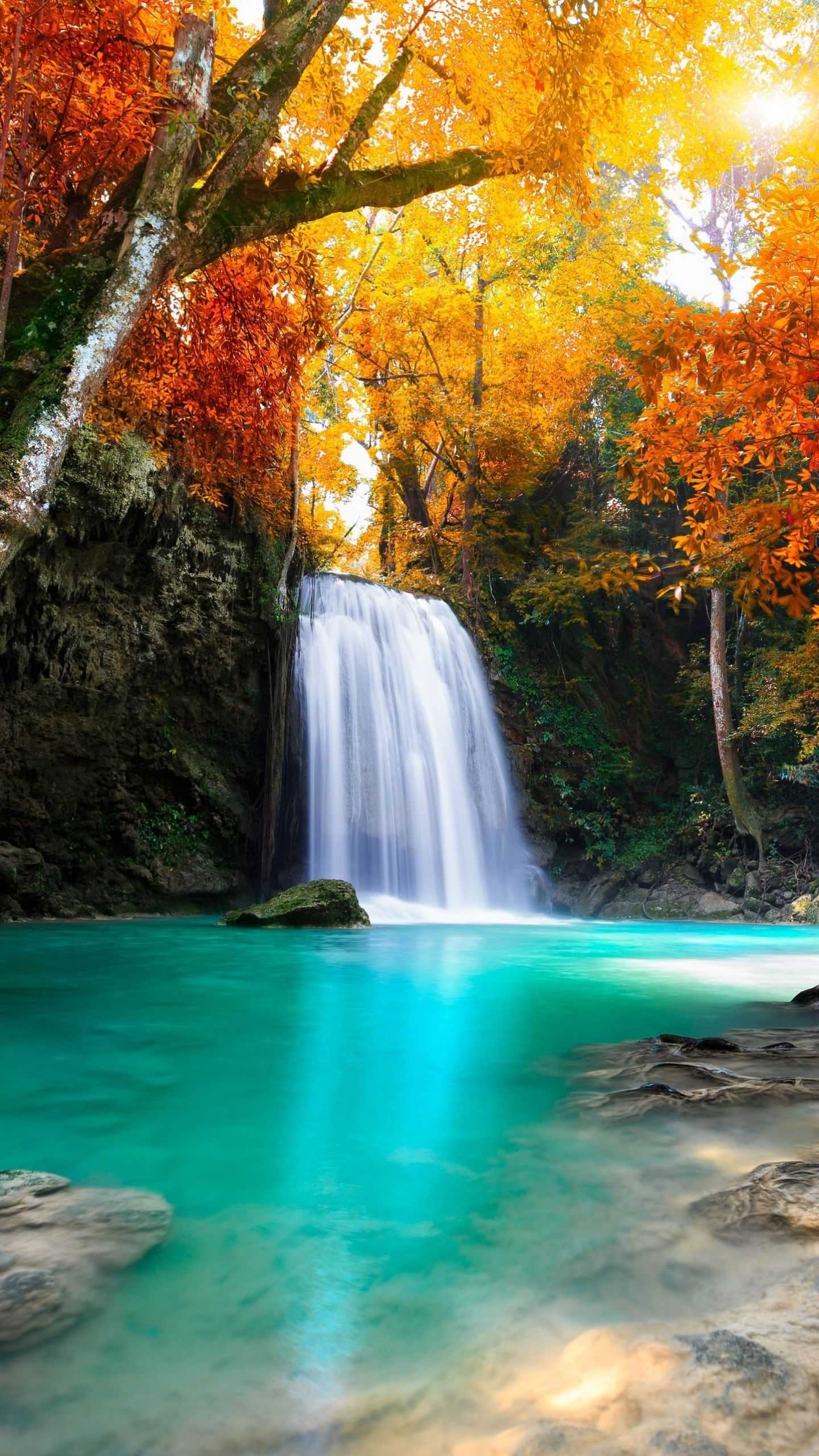 Erawan National Park, Beautiful waterfall, Thailand park, Wallpapers, 1440x2560 HD Phone