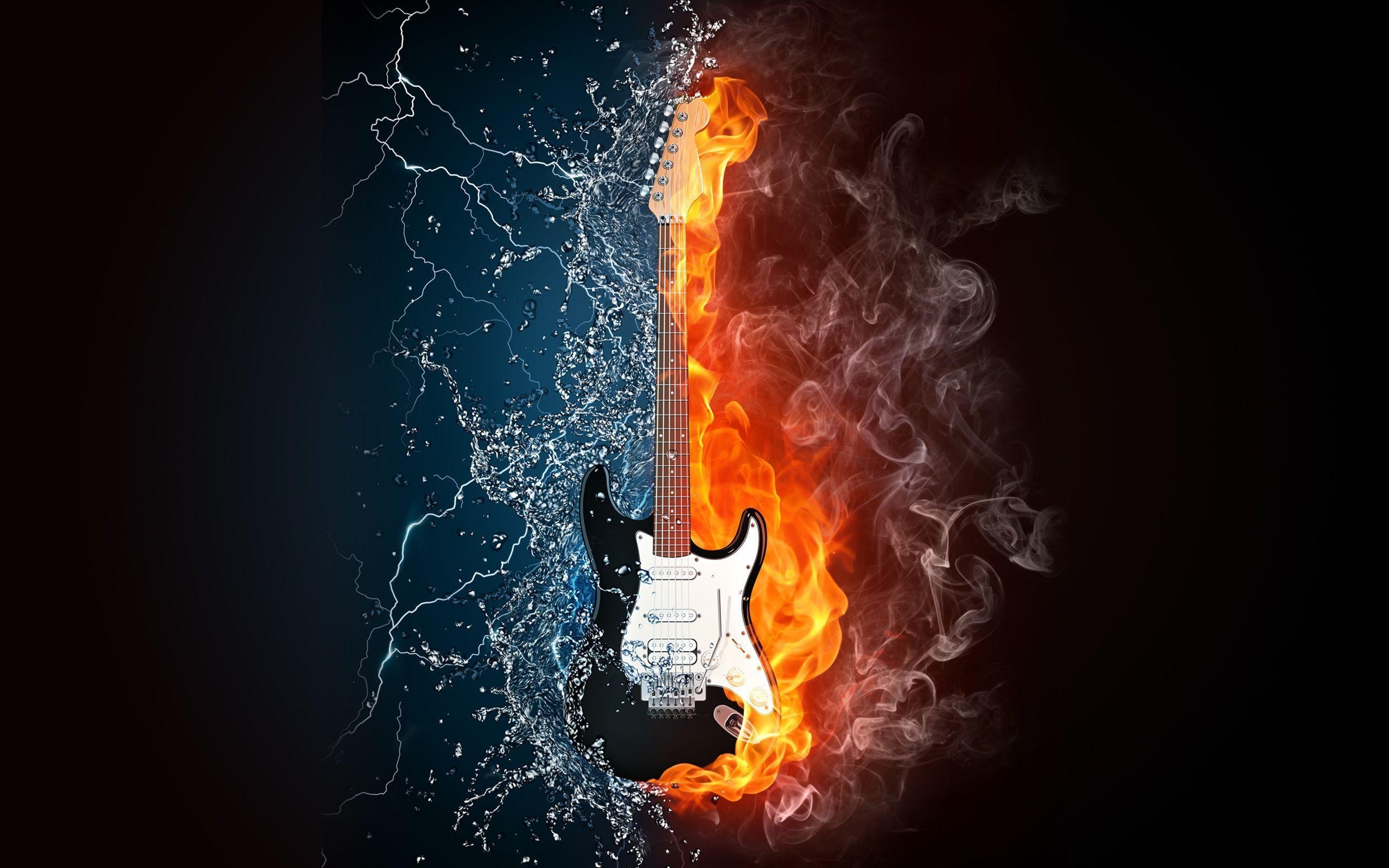 Water and Fire, Guitars on Fire Wallpaper, 2560x1600 HD Desktop