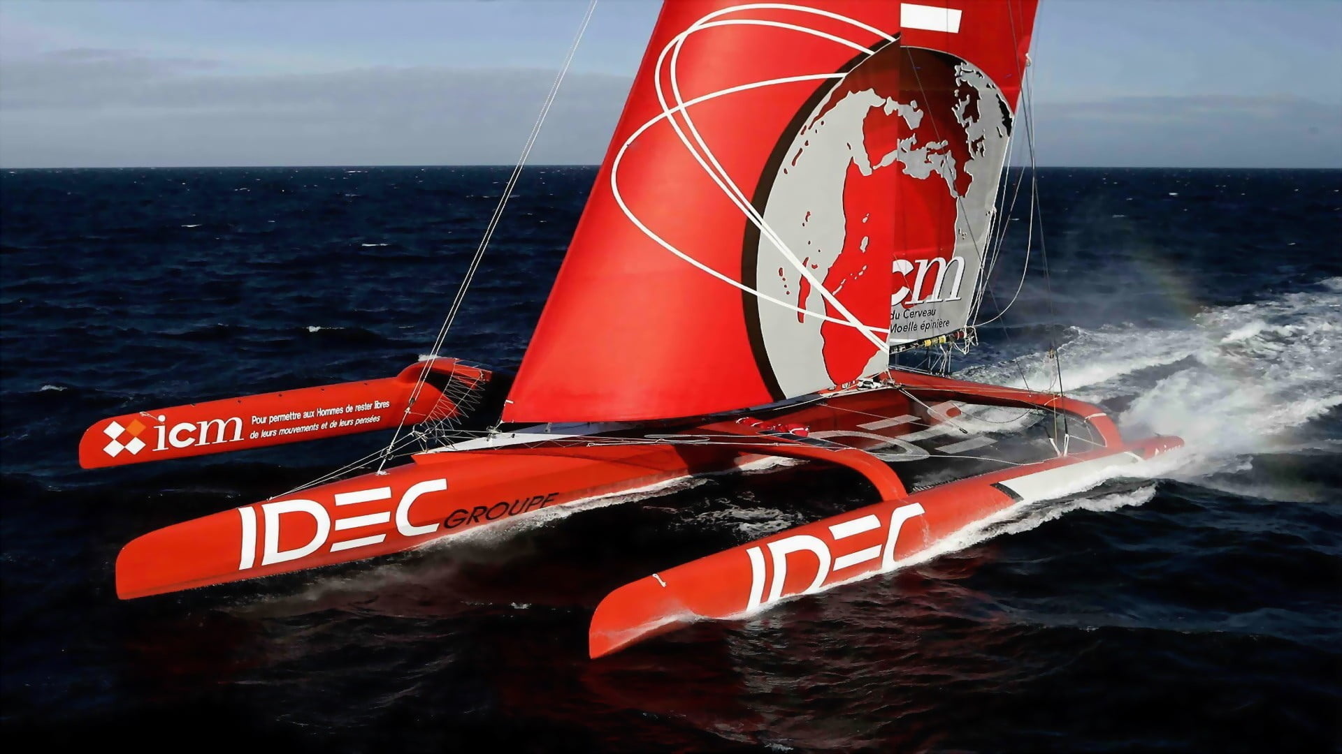 Catamaran, Red and white, Boat trimaran, High-speed race, 1920x1080 Full HD Desktop