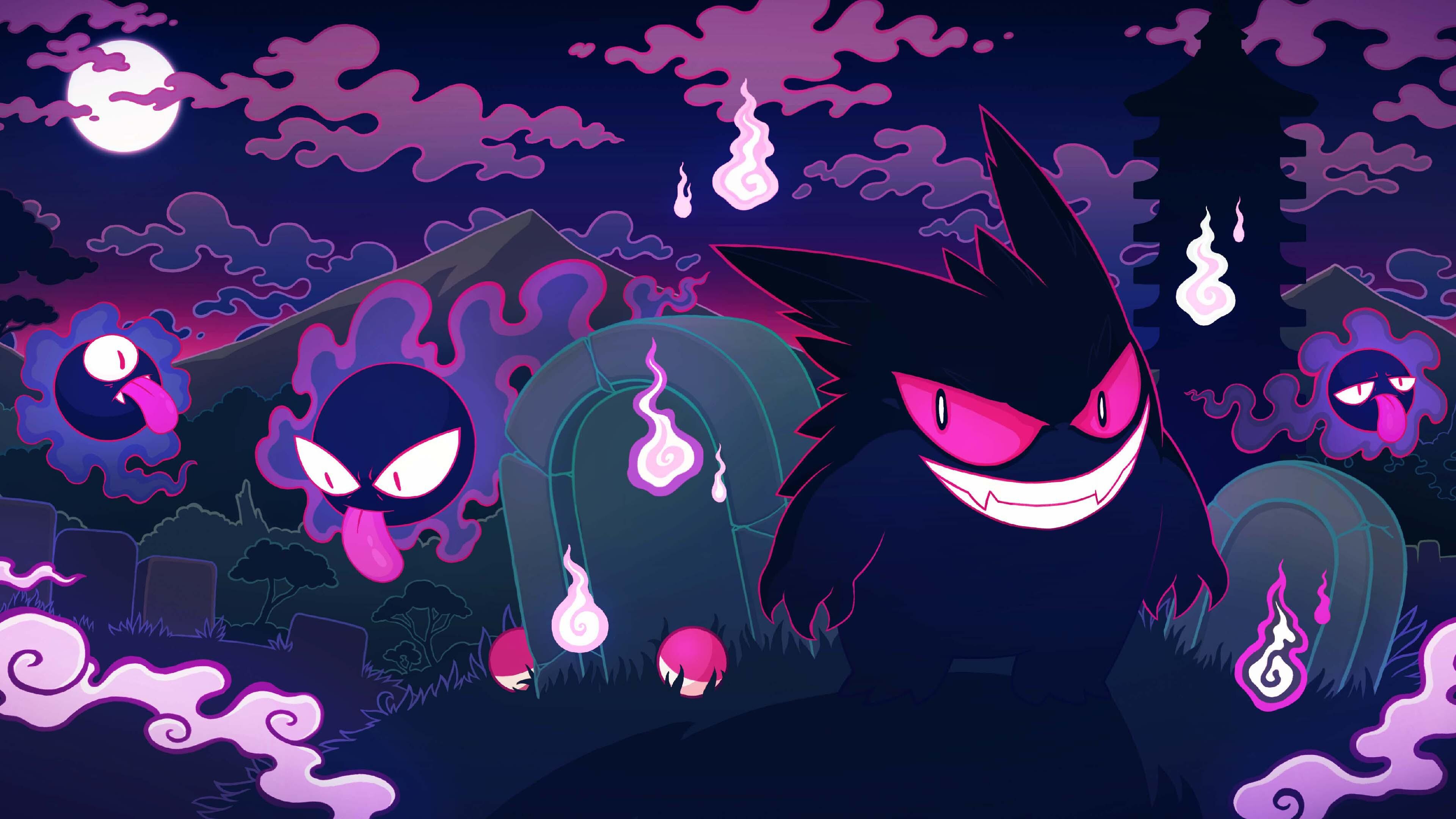 Gengar and Gastly, Ghost Pokemon Wallpaper, 3840x2160 4K Desktop