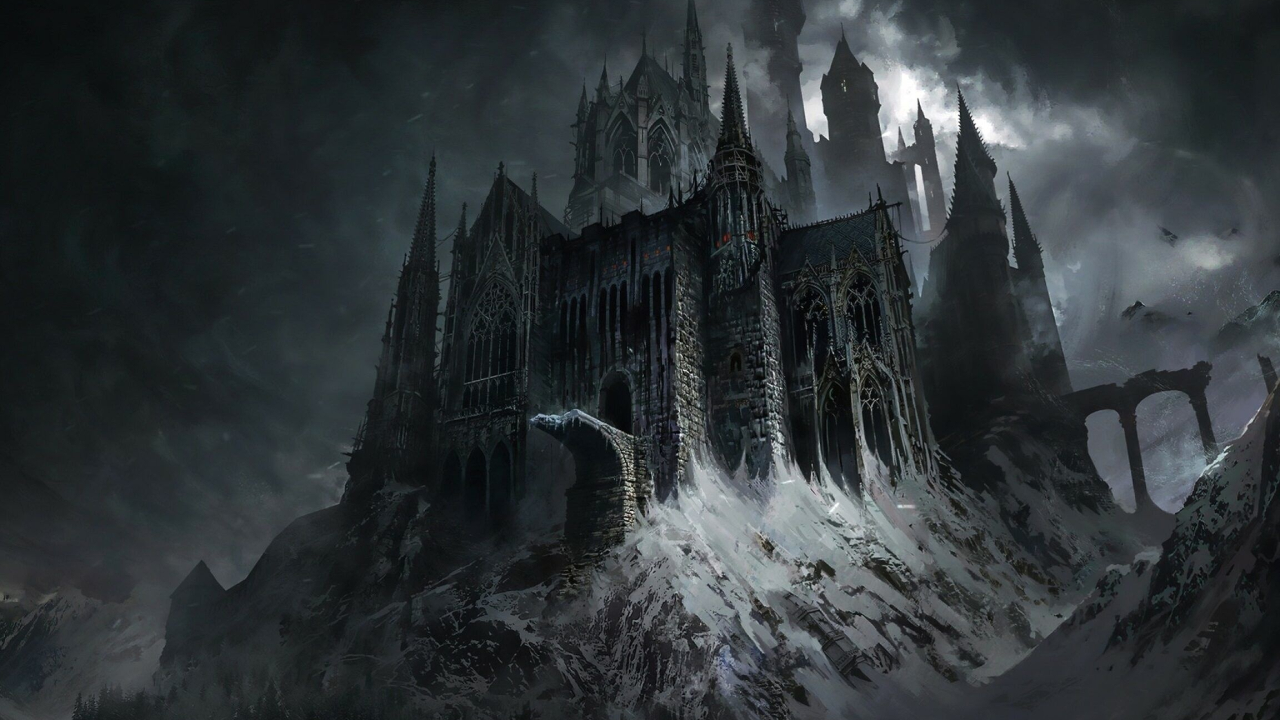 Fantasy castle wallpapers, Dark castle beauty, Gothic architecture, Enchanted atmosphere, 2560x1450 HD Desktop