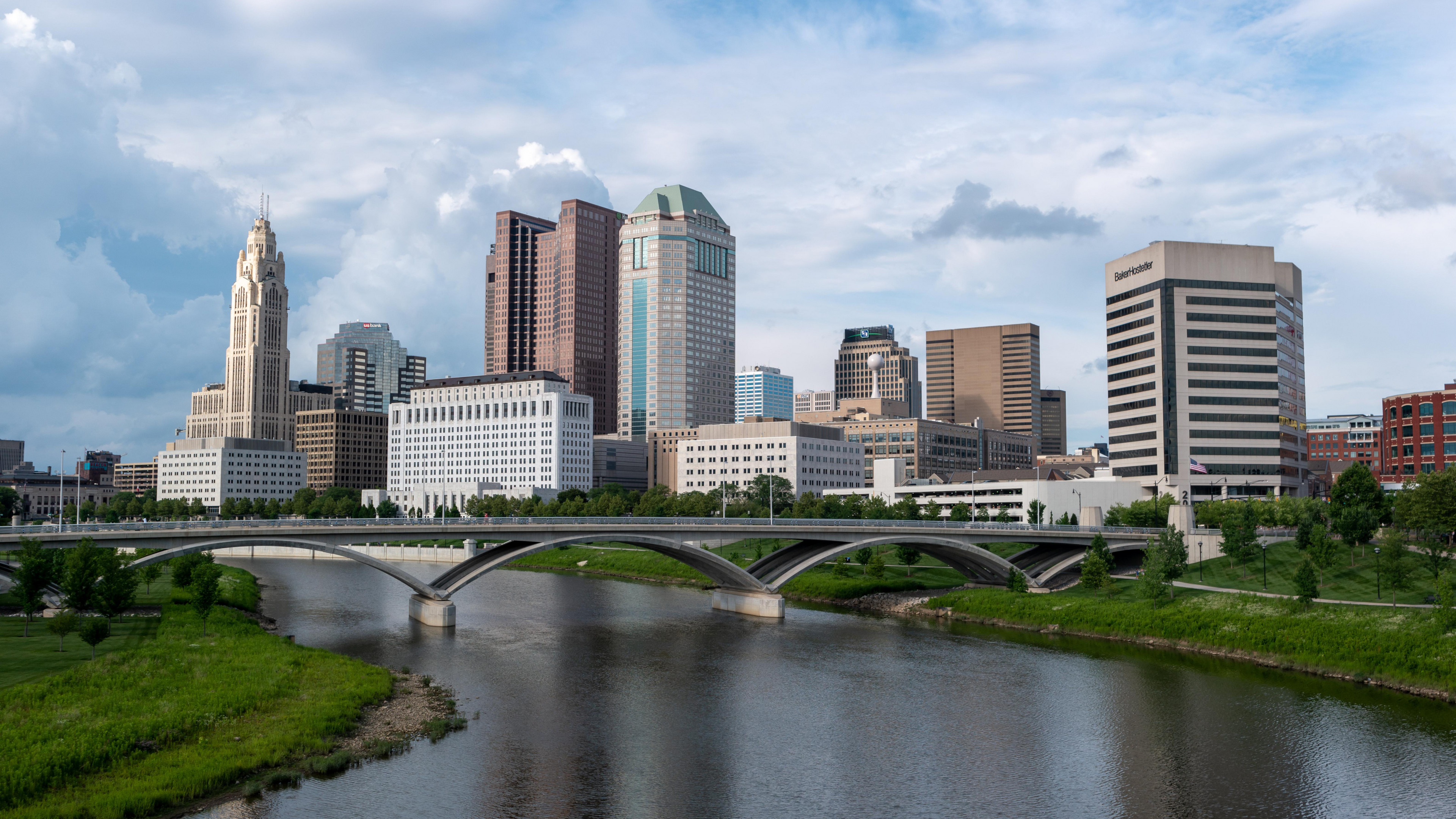 Columbus Skyline, Architectural masterpiece, River view, HD widescreen, 3840x2160 4K Desktop