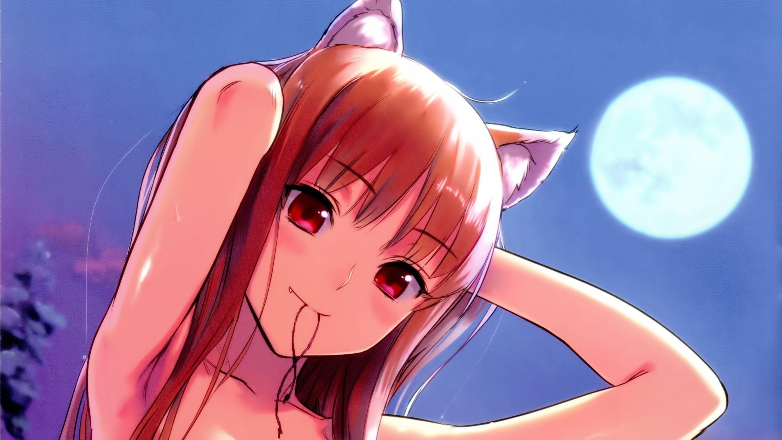 Spice and Wolf, Brunette with red eyes, Anime girls, Wolf girls, 3140x1770 HD Desktop