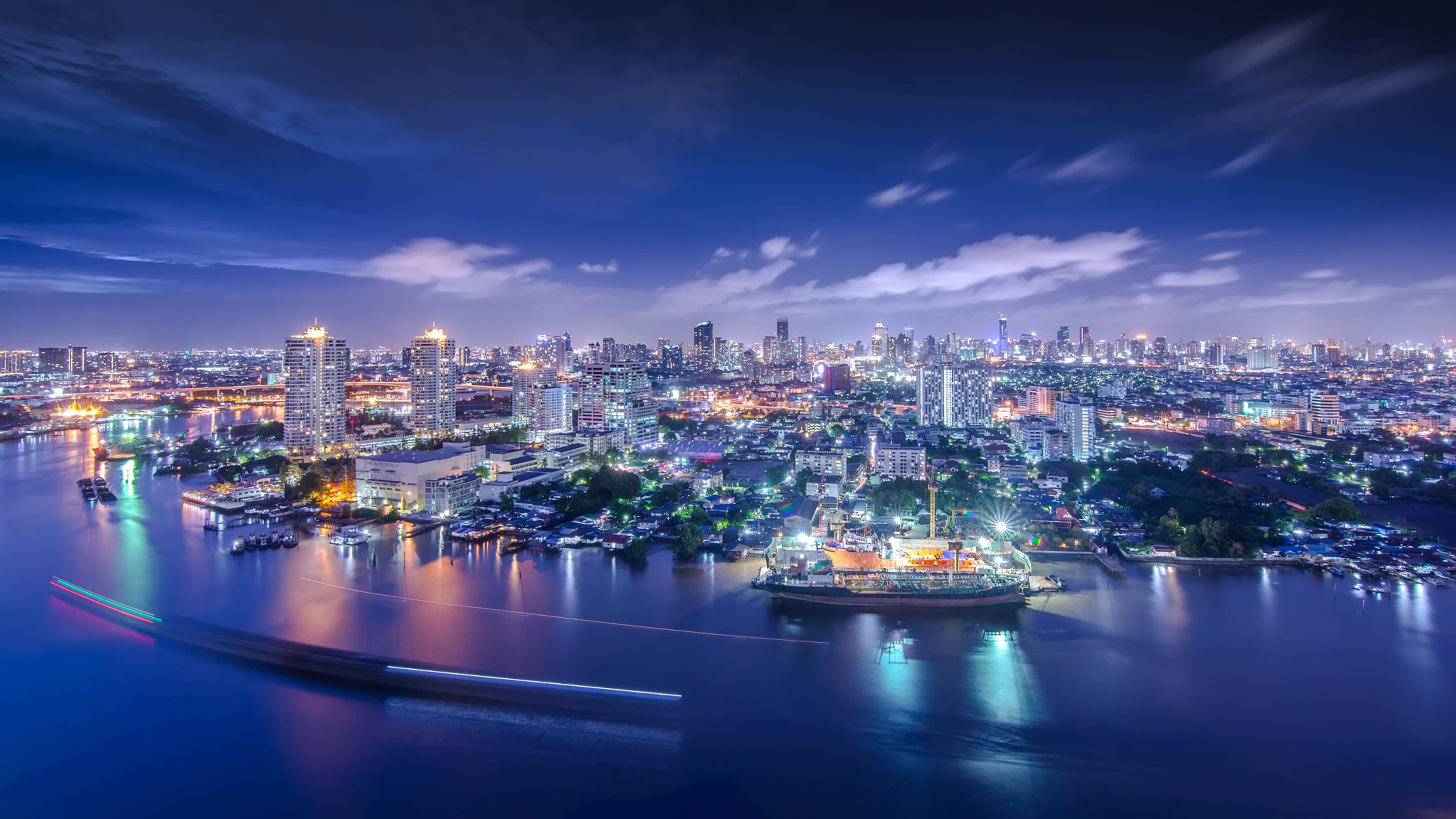 Twilight cityscape, Chao Phraya River, Thailand, 3840x2160 4K Desktop