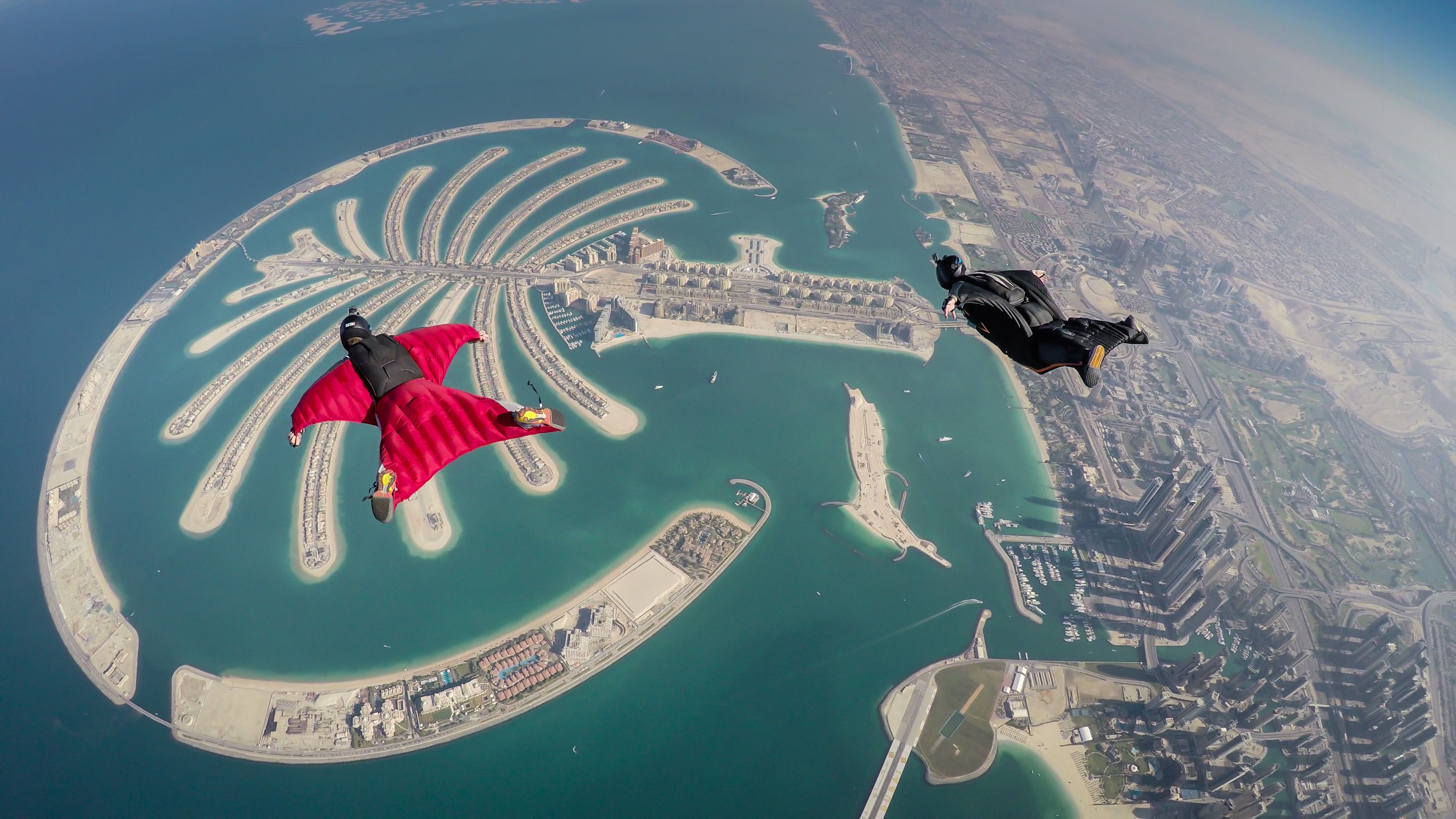 Palm Jumeirah, Wingsuit Flying Wallpaper, 3840x2160 4K Desktop