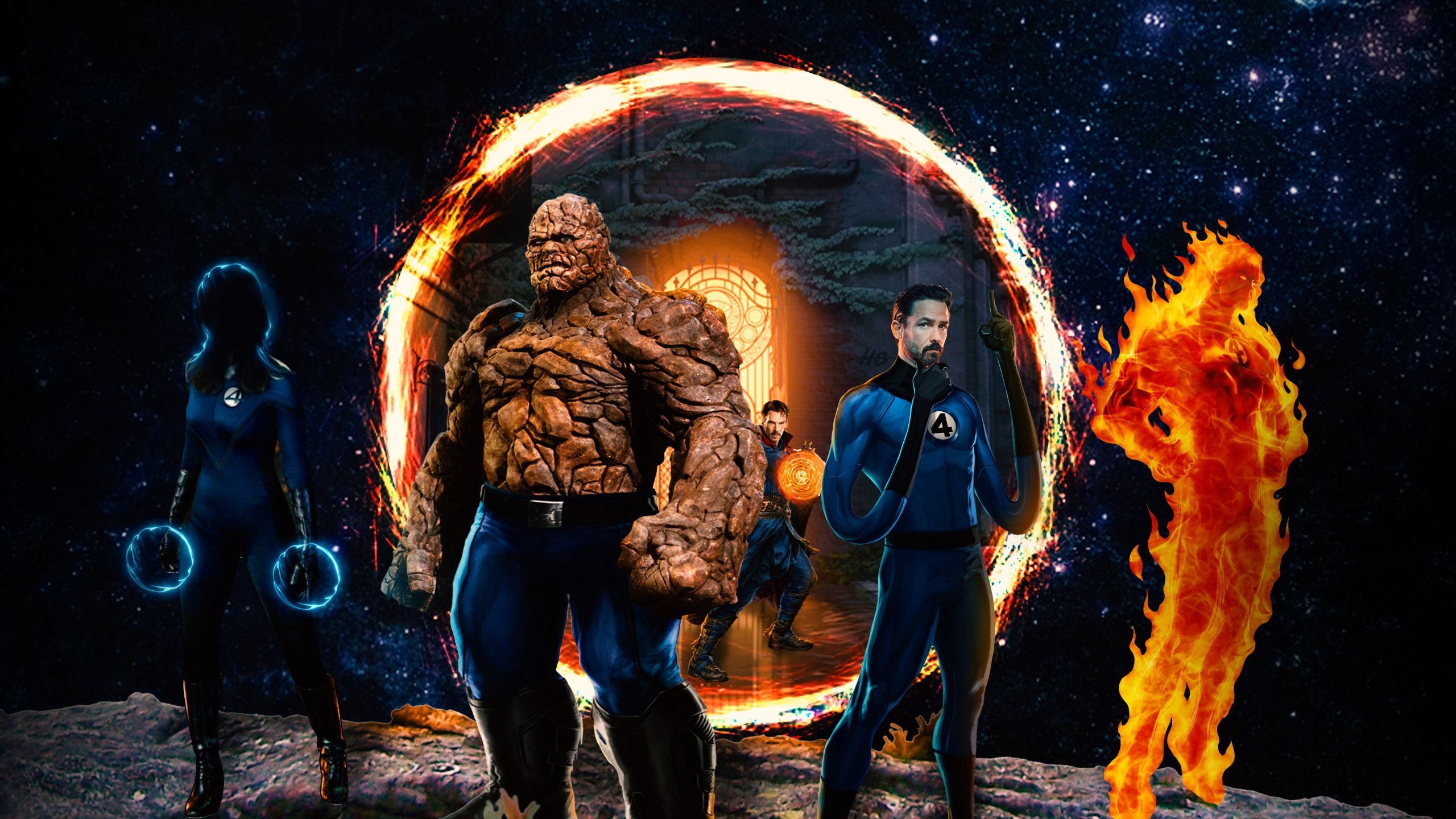 Fantastic Four, HD wallpapers, Dynamic illustrations, Superhero team, 2560x1440 HD Desktop