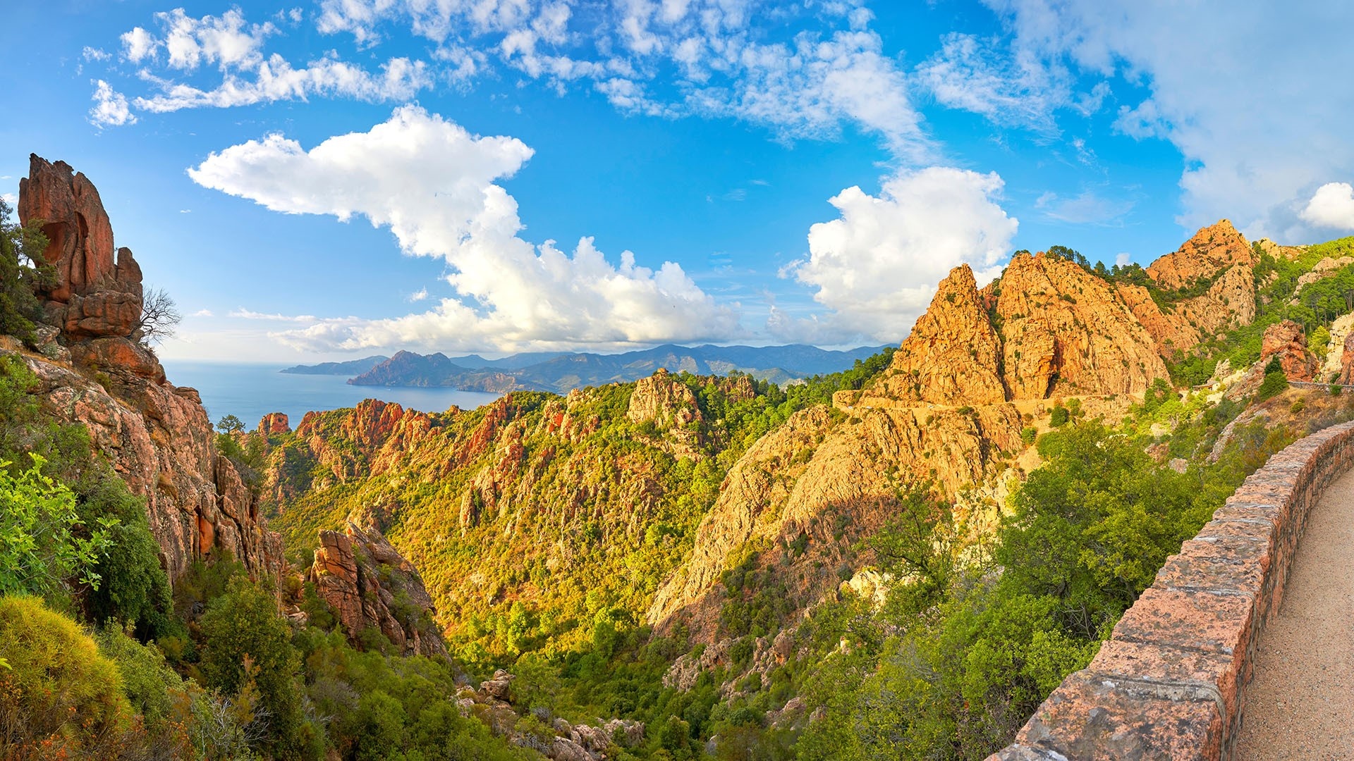 Mountain road, Calanches de Piana, Corsica Island, Windows 10 Spotlight, 1920x1080 Full HD Desktop