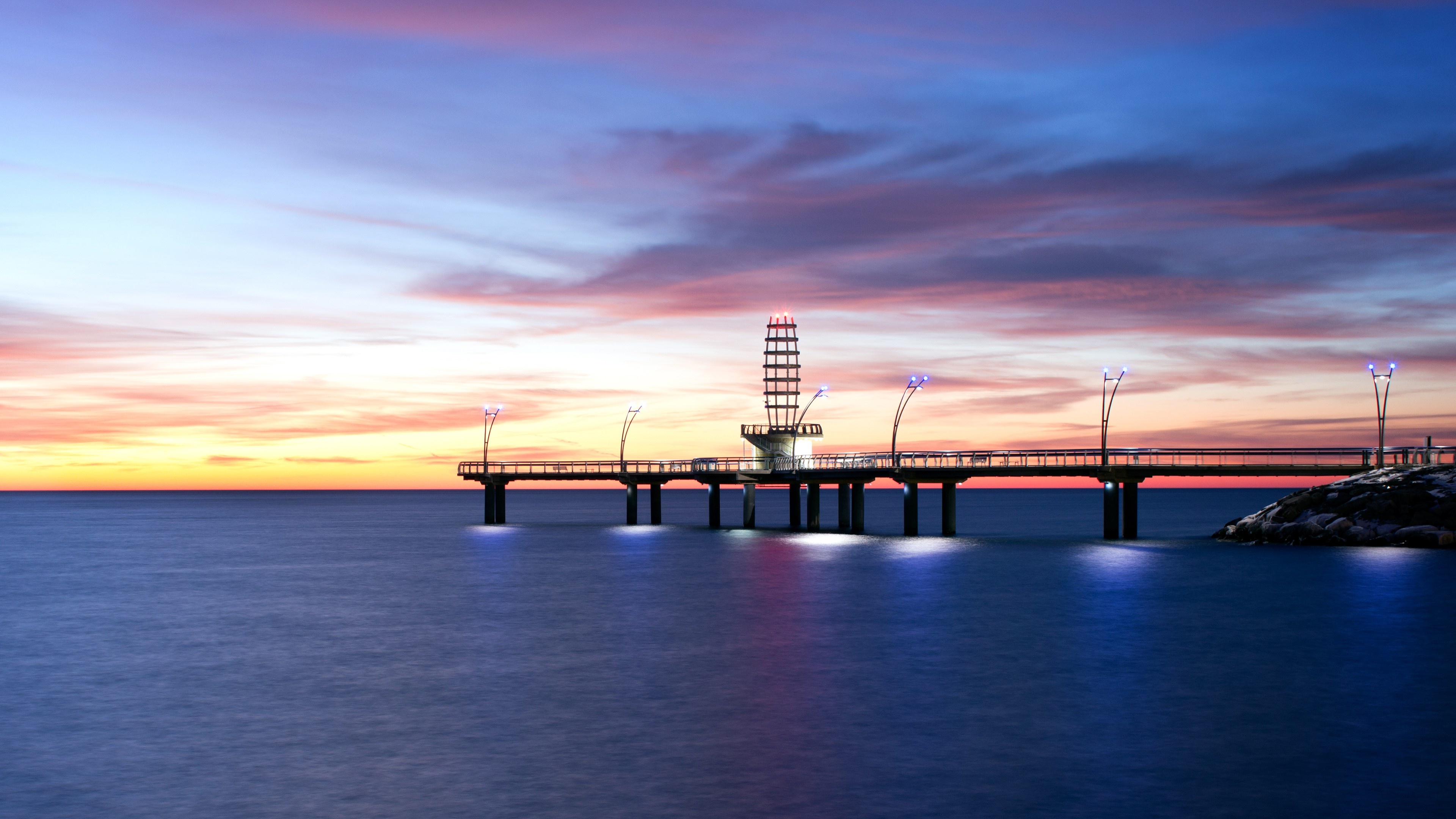 Lake Ontario, Sunrise dock, Serene sea views, Tranquil landscapes, 3840x2160 4K Desktop