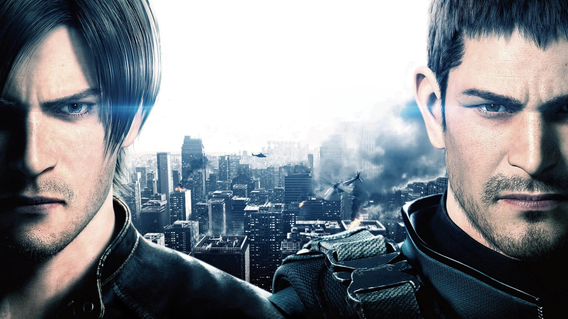 City game chaos, Resident Evil, Leon Scott Kennedy, Chris Redfield, 1920x1080 Full HD Desktop