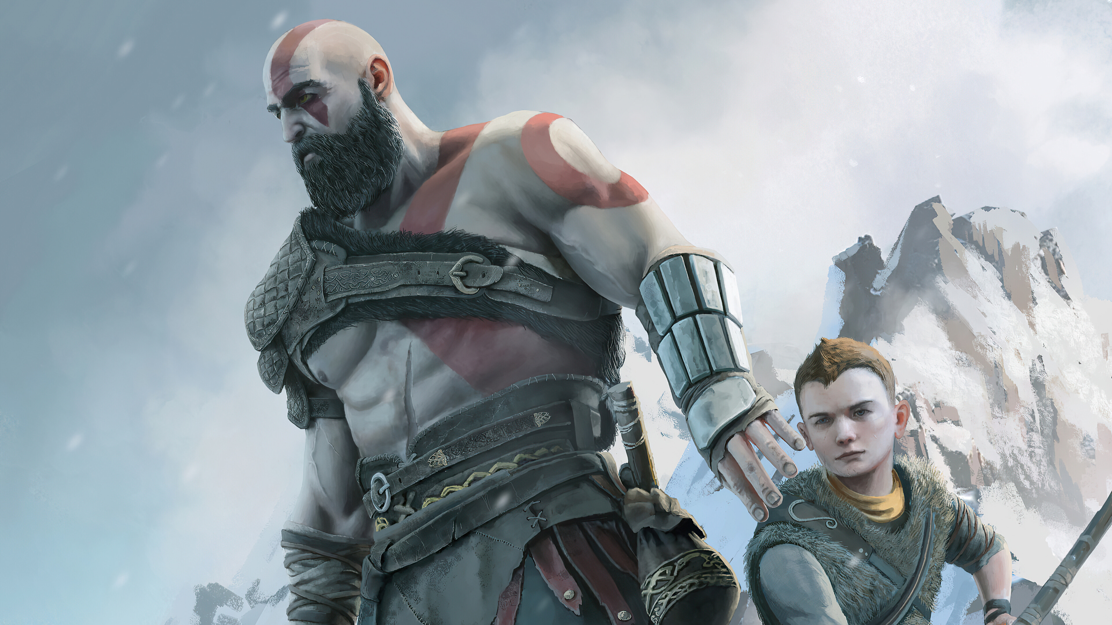 God of War, Kratos and Atreus, 4K Ultra HD, Dynamic duo, 3840x2160 4K Desktop