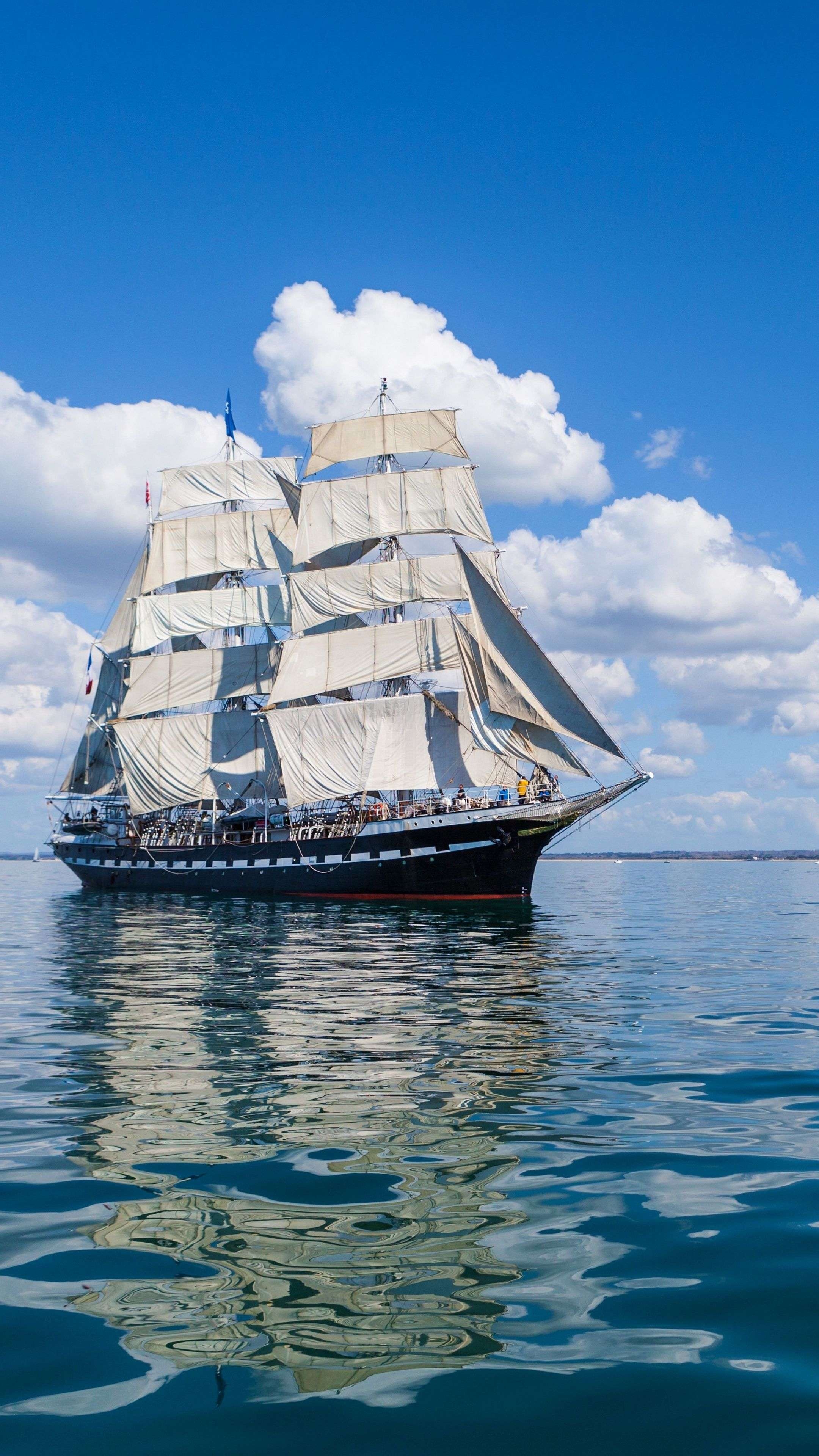 ship sea sky, sail wave, 4k phone wallpaper, 2160x3840 4K Phone