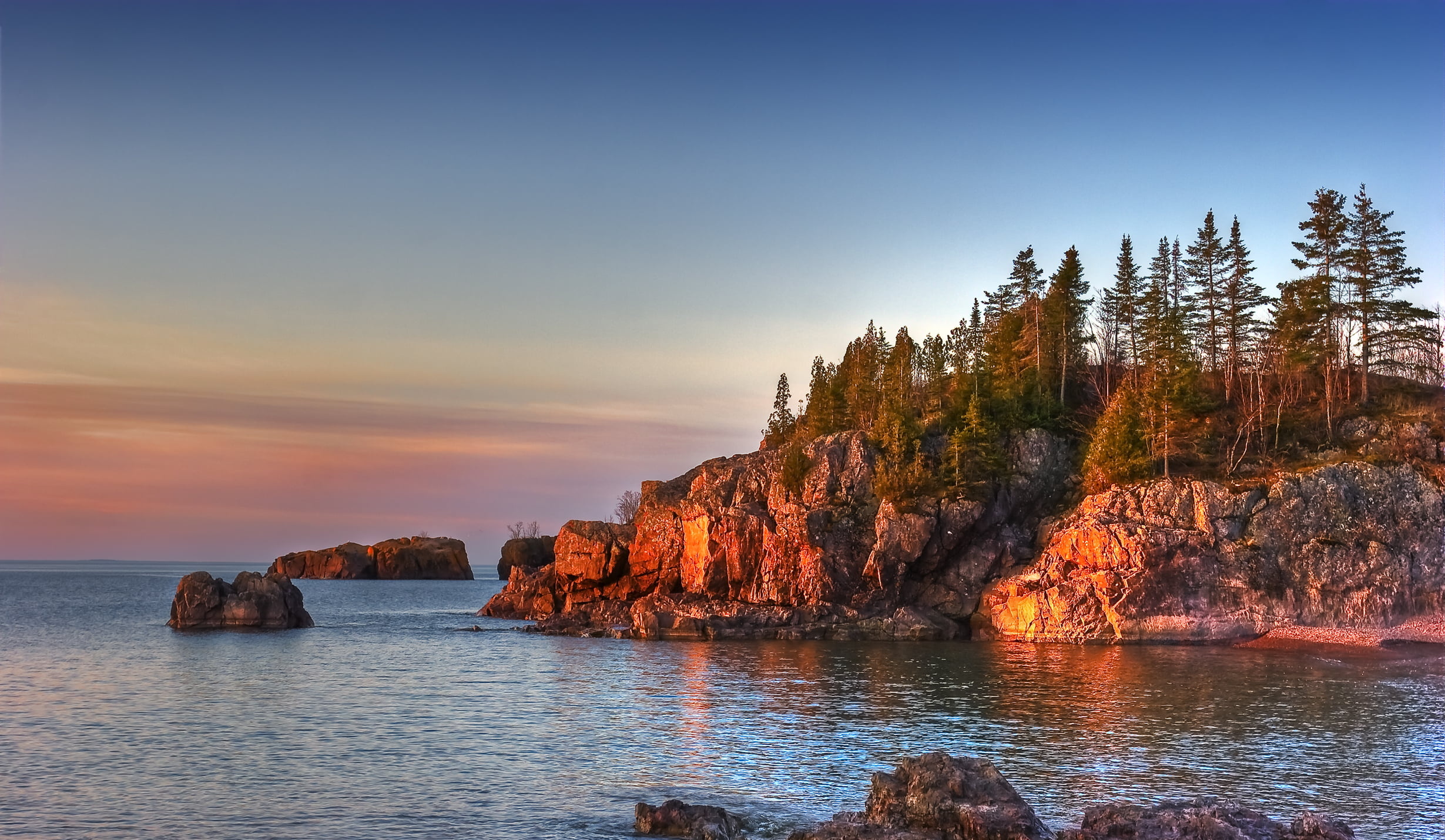 Lake Superior, Pine Trees Wallpaper, 2460x1430 HD Desktop