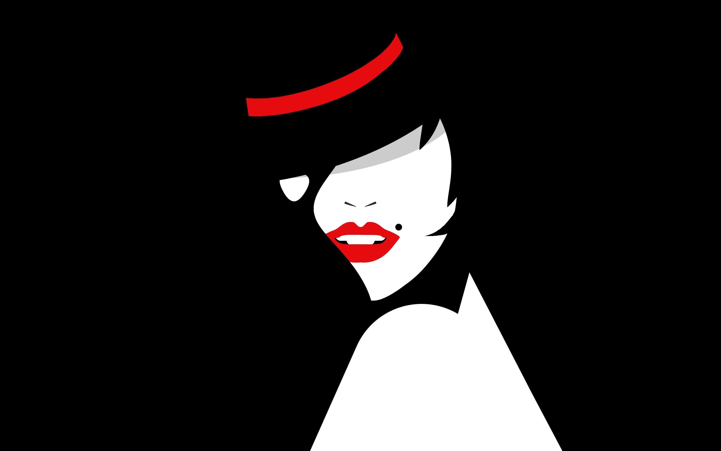 Cabaret illustration, Girl silhouette, Red lips, Hat and umbrella, 2880x1800 HD Desktop