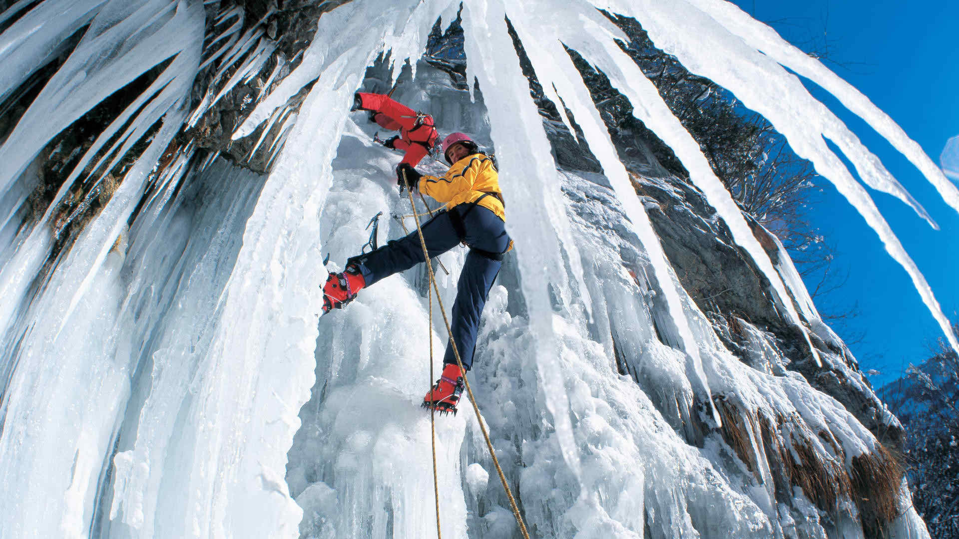 Ice climbing thrill, Majestic icy walls, Extreme sport, Nature's playground, 1920x1080 Full HD Desktop