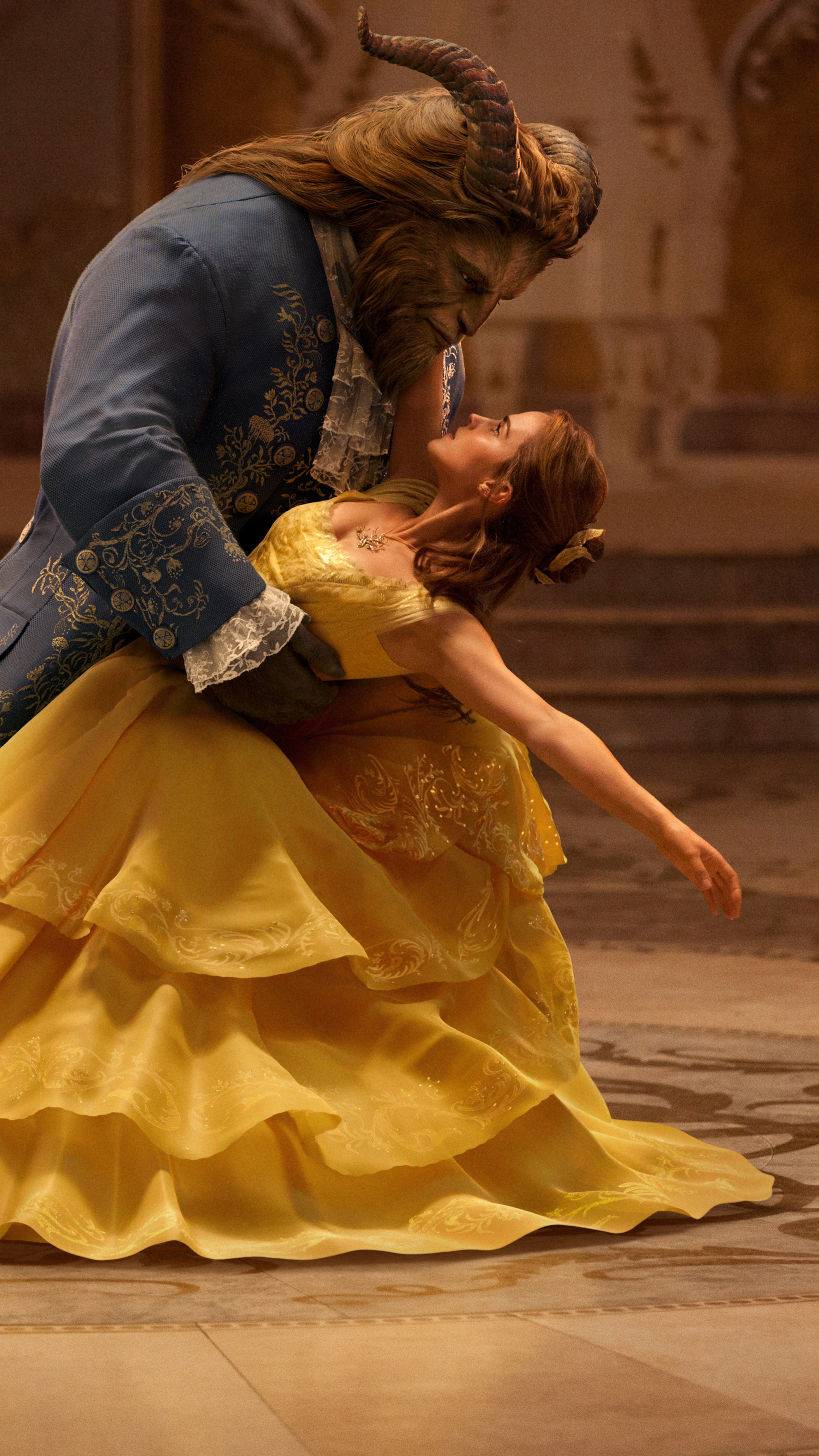 Emma Watson and Dan Stevens dancing, Beauty and the Beast, Xperia XZ Z5 Premium, 2160x3840 4K Phone