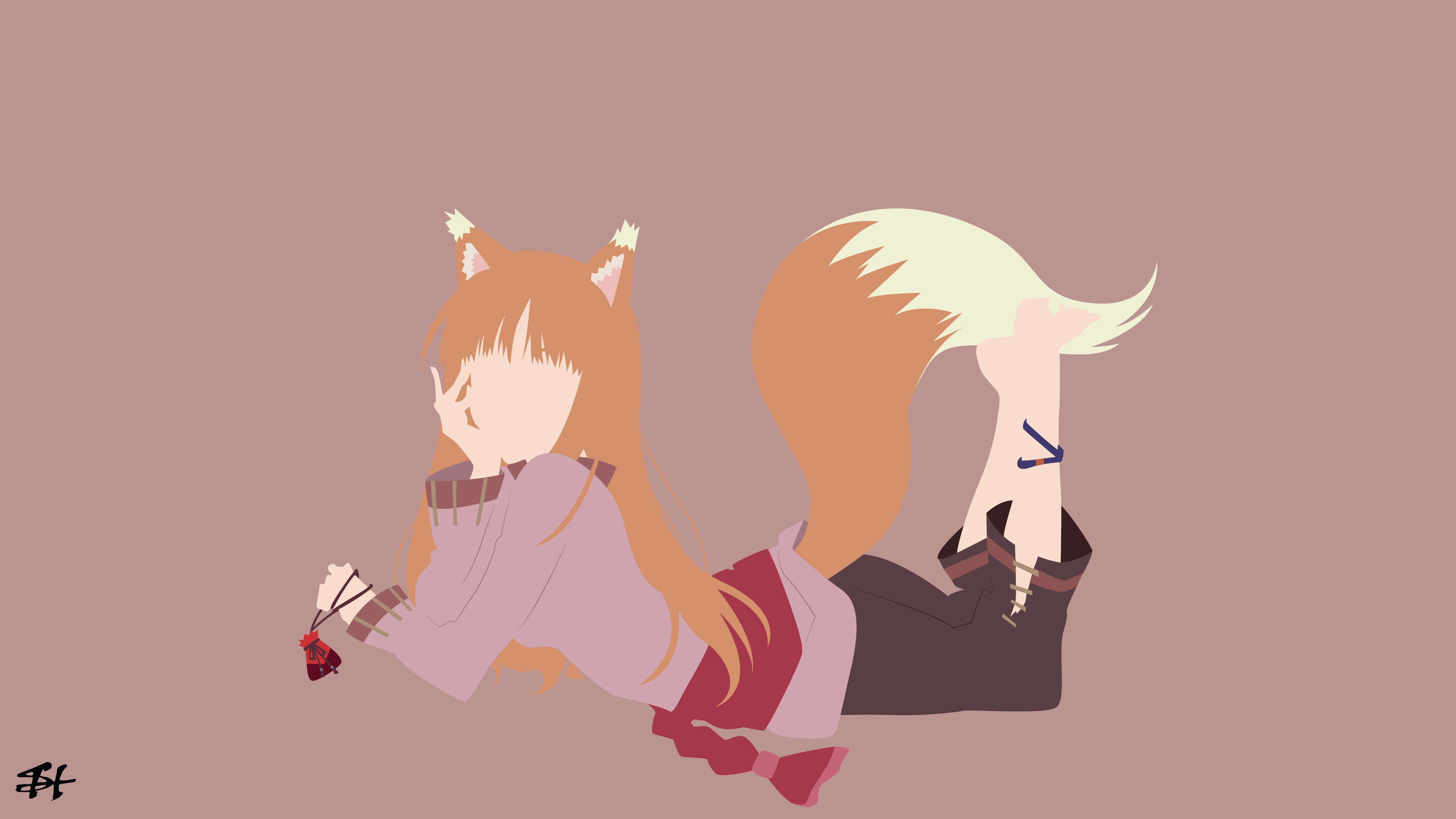 Spice and Wolf, Holo wallpaper, Minimalism style, Skitter art, 3840x2160 4K Desktop