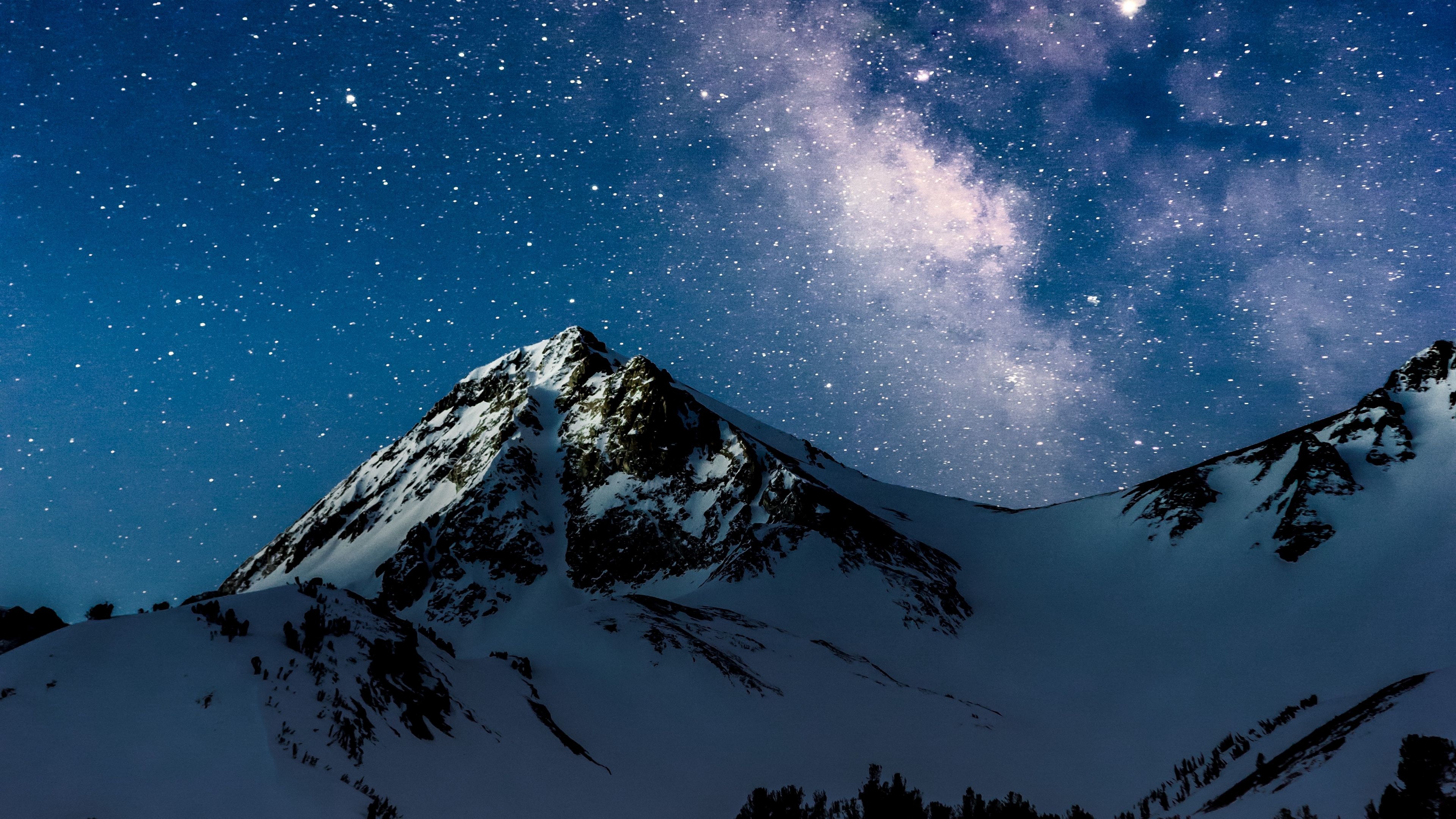 Mountains, Night, Starry Sky, Milky Way, Snow, 3840x2160 4K Desktop