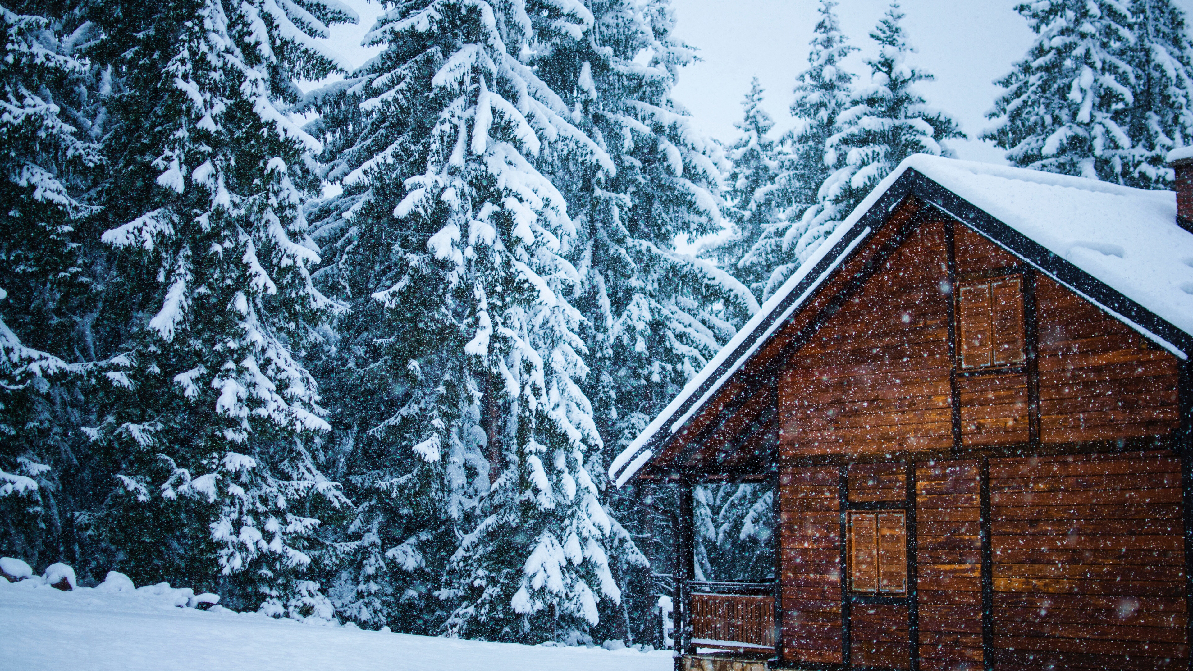 Snowy House, Snowfall Wallpaper, 3840x2160 4K Desktop