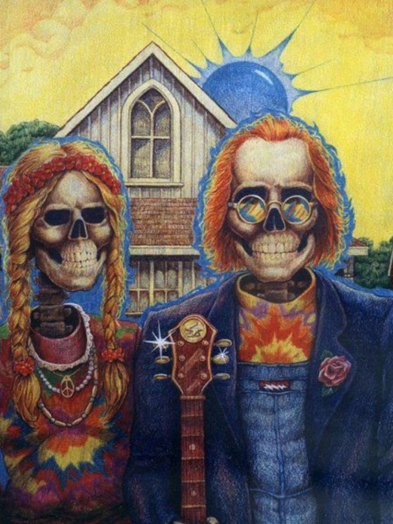 Grateful Dead, American Gothic inspiration, Artistic band tribute, Grateful Dead poster, 1540x2050 HD Phone