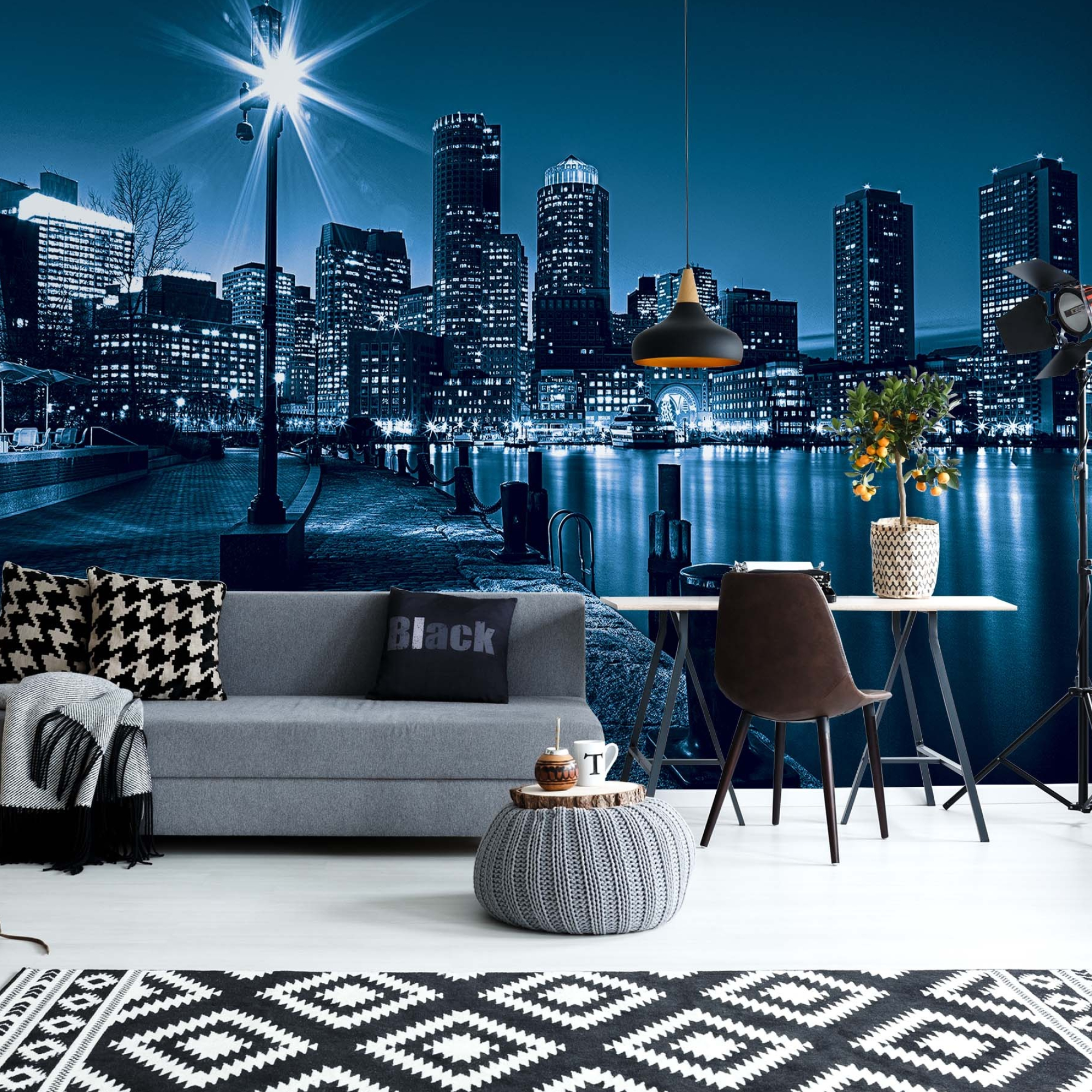 Skyline Mural, Travels, City skyline at night, Wall mural, 2000x2000 HD Phone