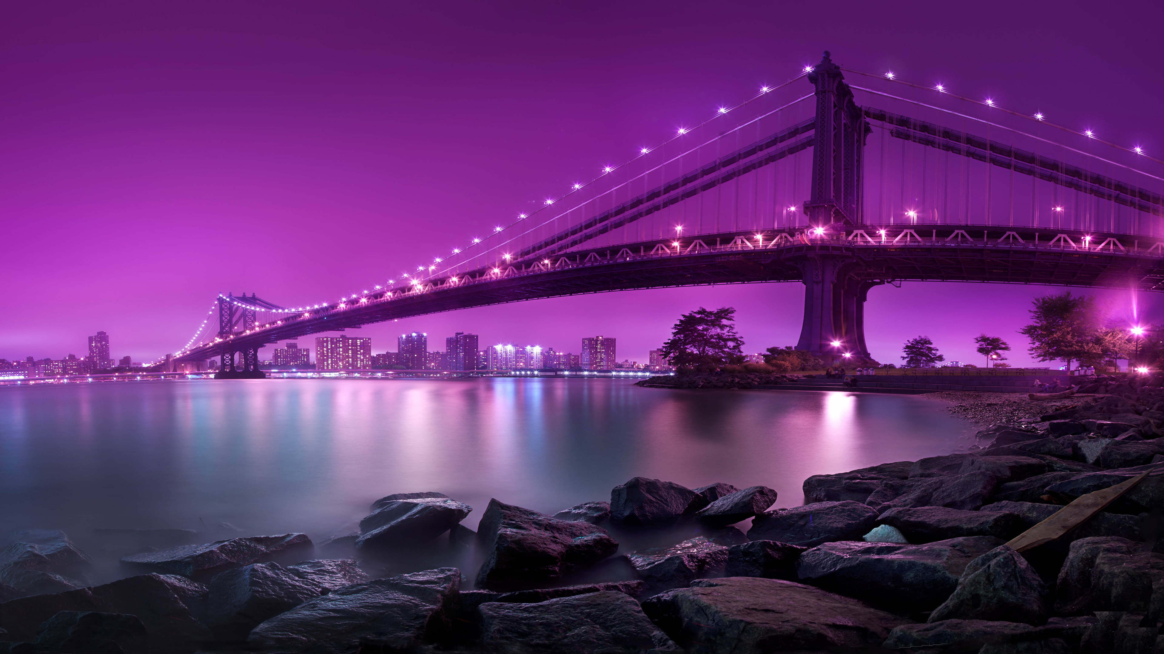 Manhattan Bridge, New York at Night Wallpaper, 3840x2160 4K Desktop