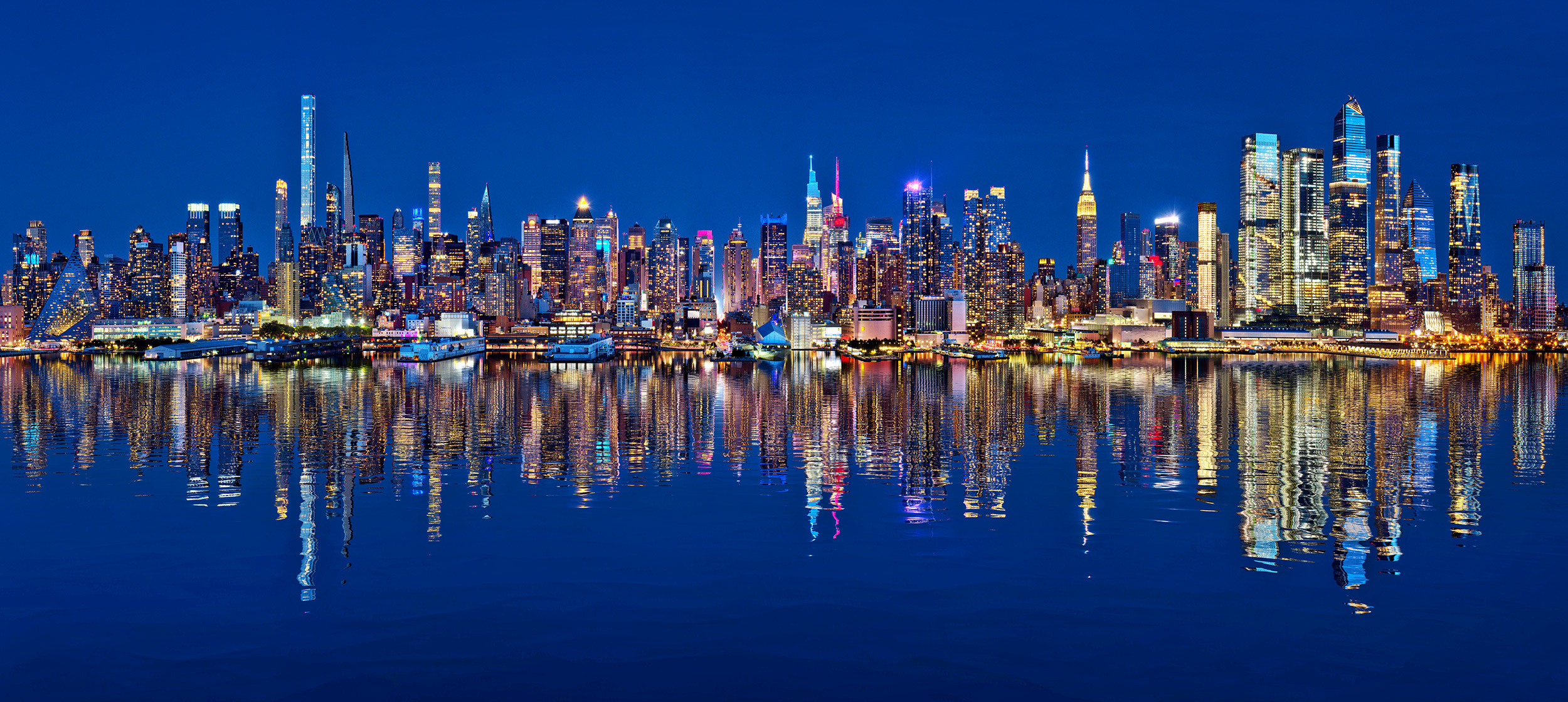 Manhattan skyline, Panoramic photography, Justin Kelefas, Fine art, 2500x1120 Dual Screen Desktop