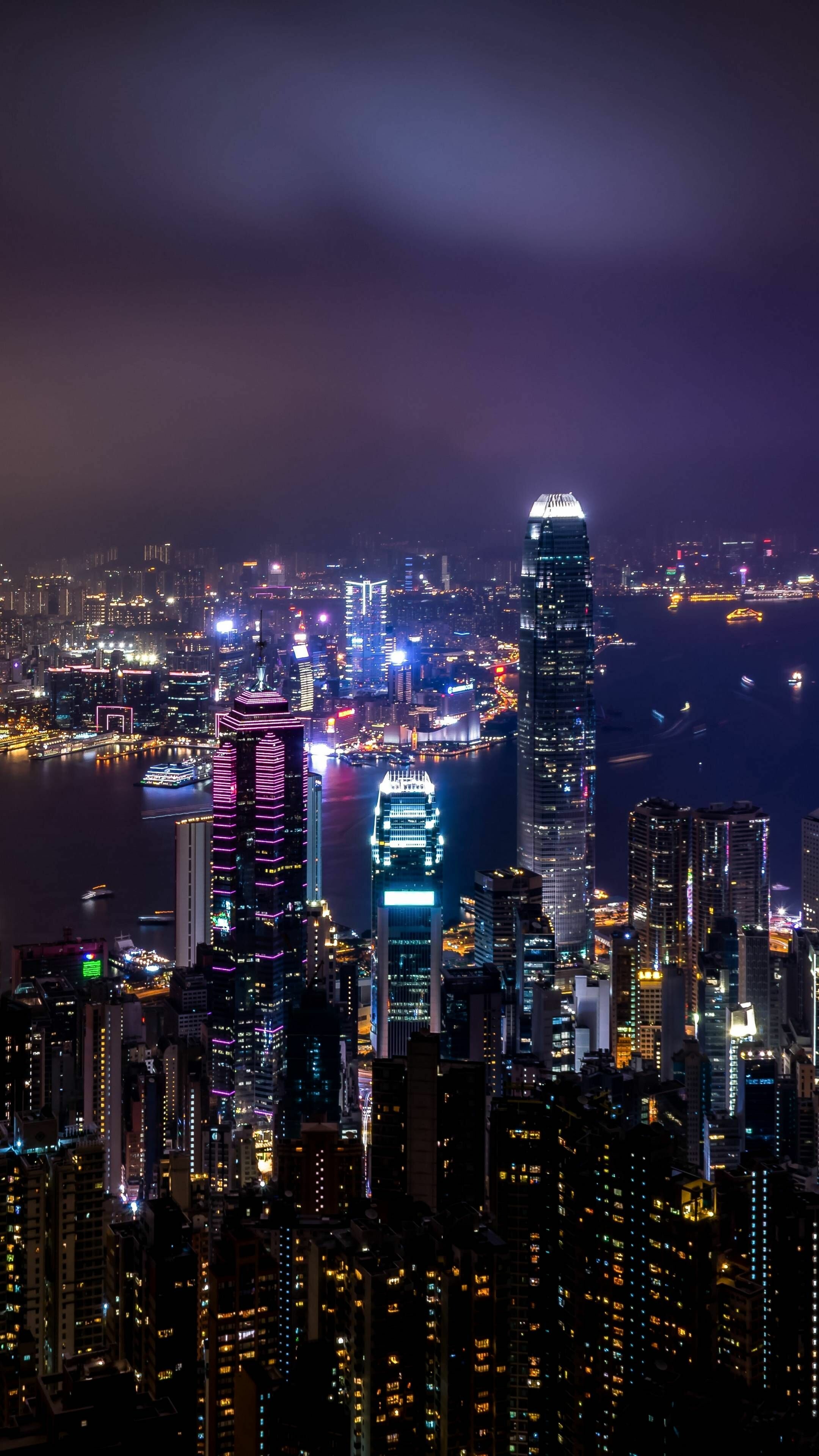 Hong Kong skyscrapers at night, City lights wallpaper, Urban beauty, Night-time charm, 2160x3840 4K Phone