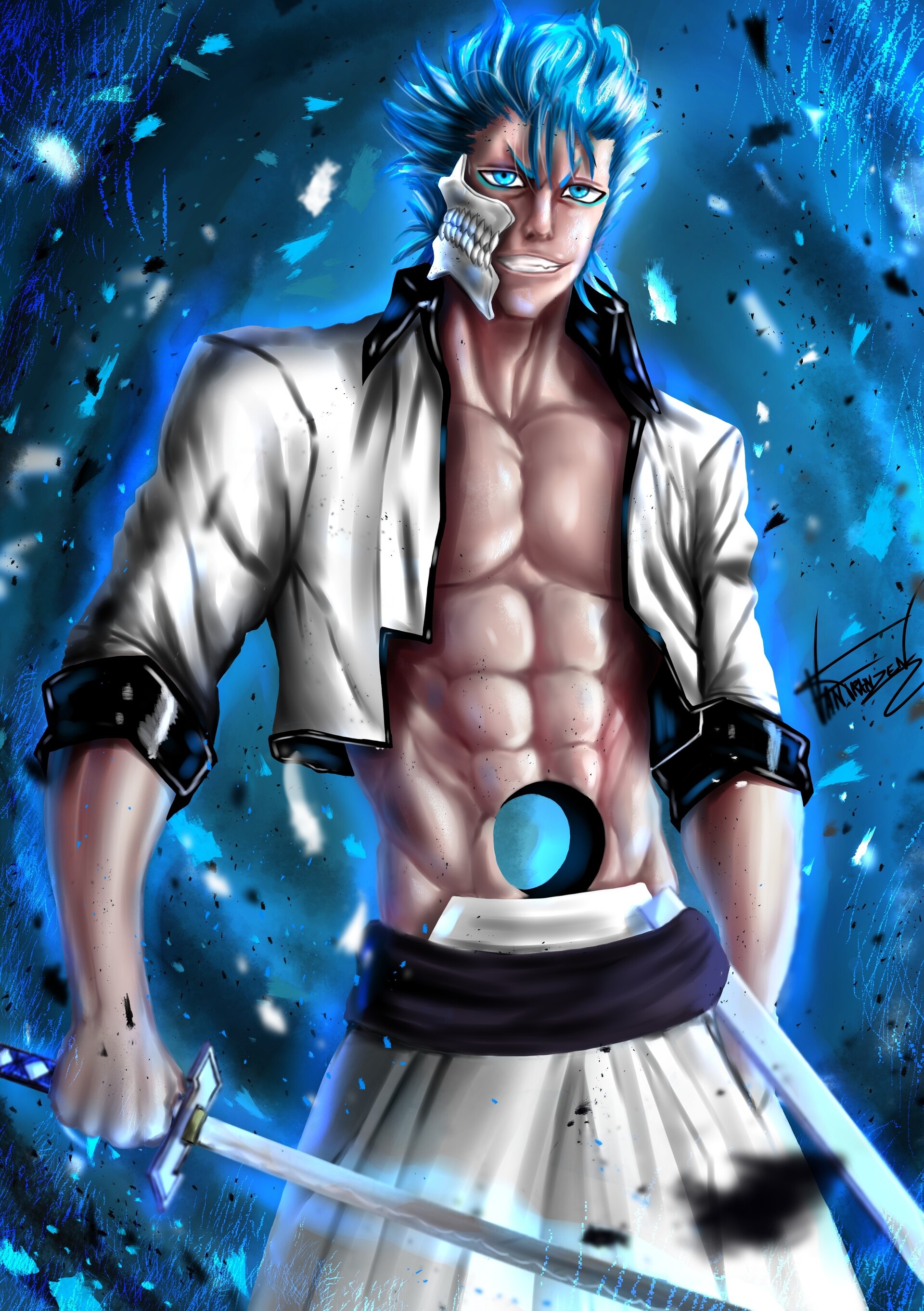 Grimmjow Jaggerjack, Detailed art style, Intense expression, Intricate design, 1920x2730 HD Phone