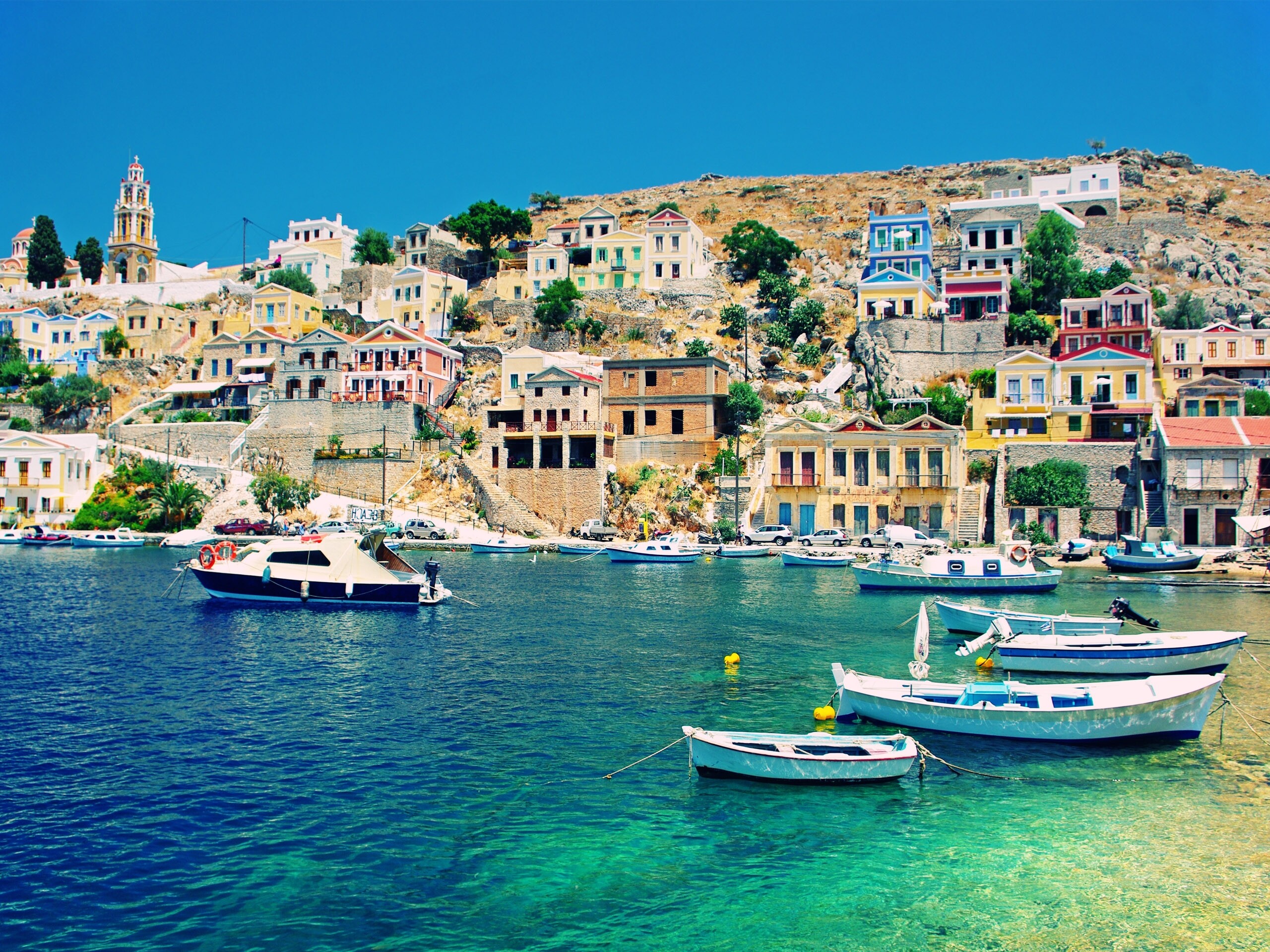 Greek islands, Sunny beaches, Blue skies, Historical ruins, 2560x1920 HD Desktop