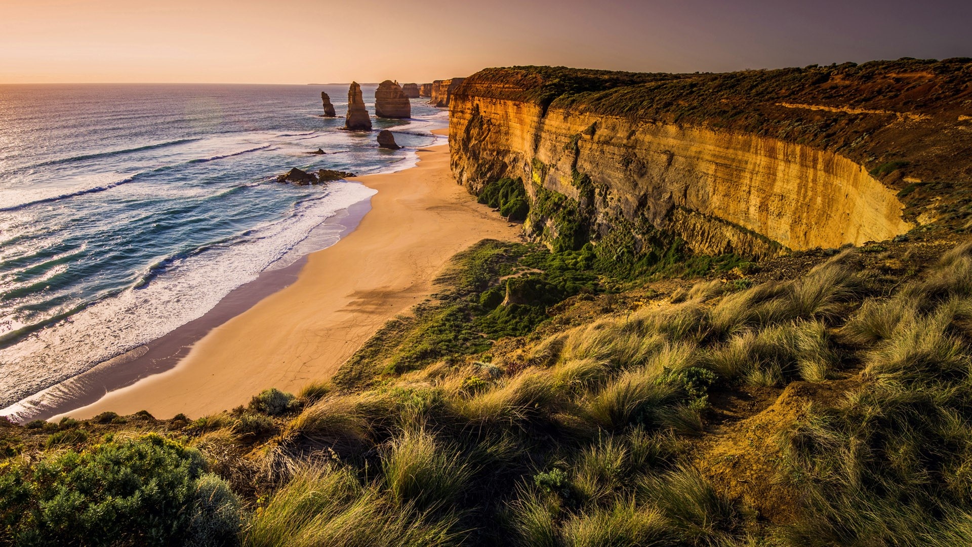 Twelve Apostles, Sunset at Port Campbell National Park, Victoria Australia, Spotlight images, 1920x1080 Full HD Desktop