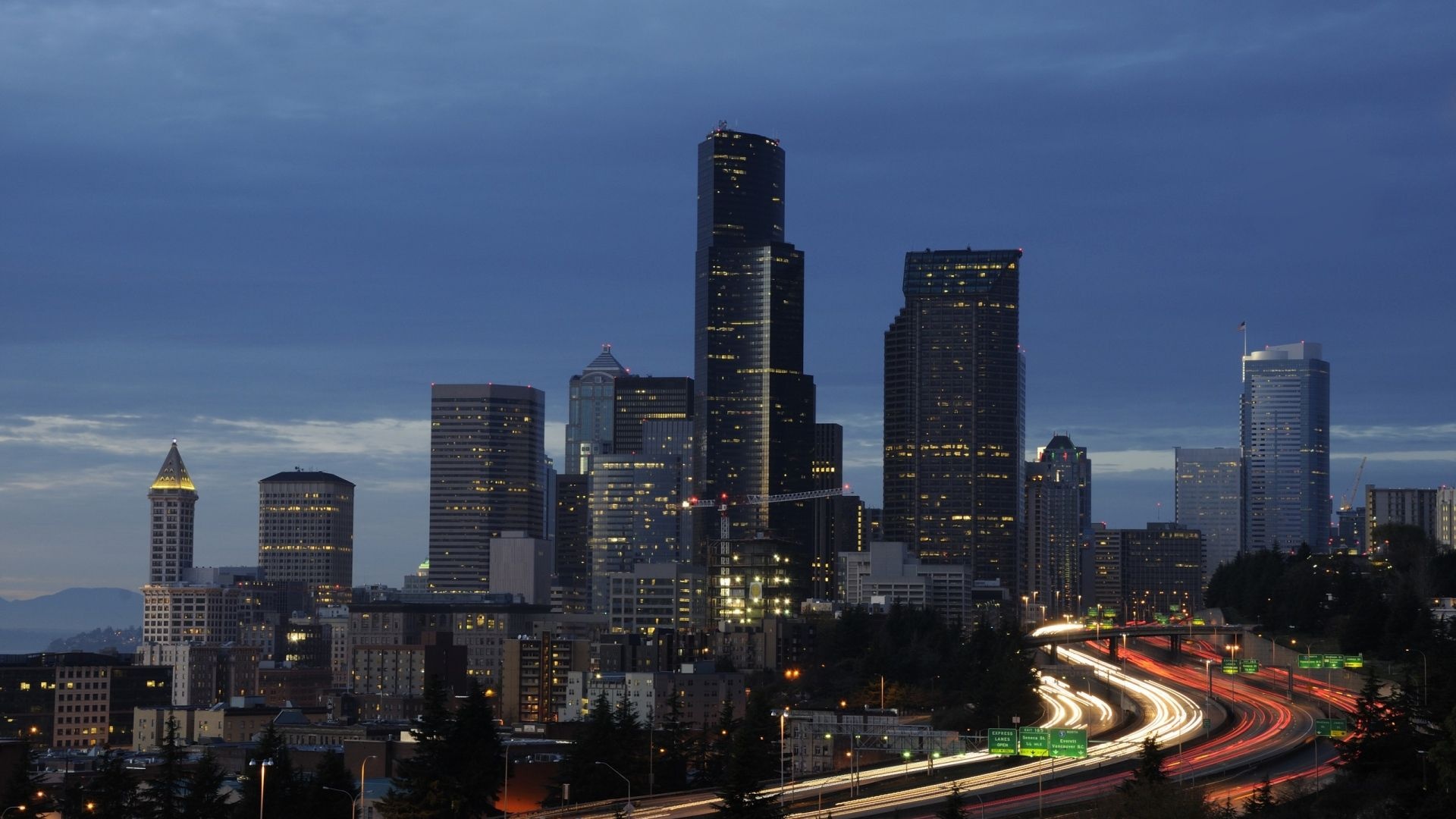 Seattle skyline wallpaper, Austin skyline charm, Night beauty, Cityscape delight, 1920x1080 Full HD Desktop