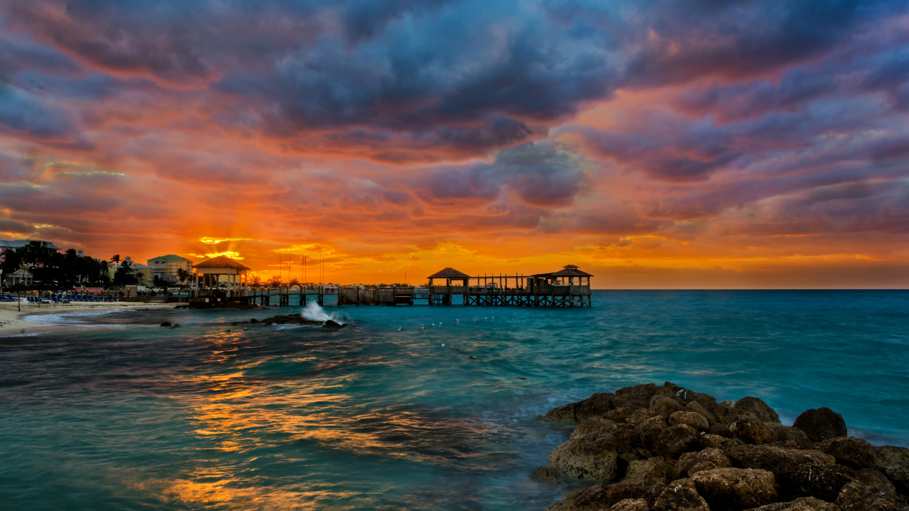 Sunsets in the Bahamas, Beautiful seascapes, Golden hues, Serene tranquility, 3840x2160 4K Desktop