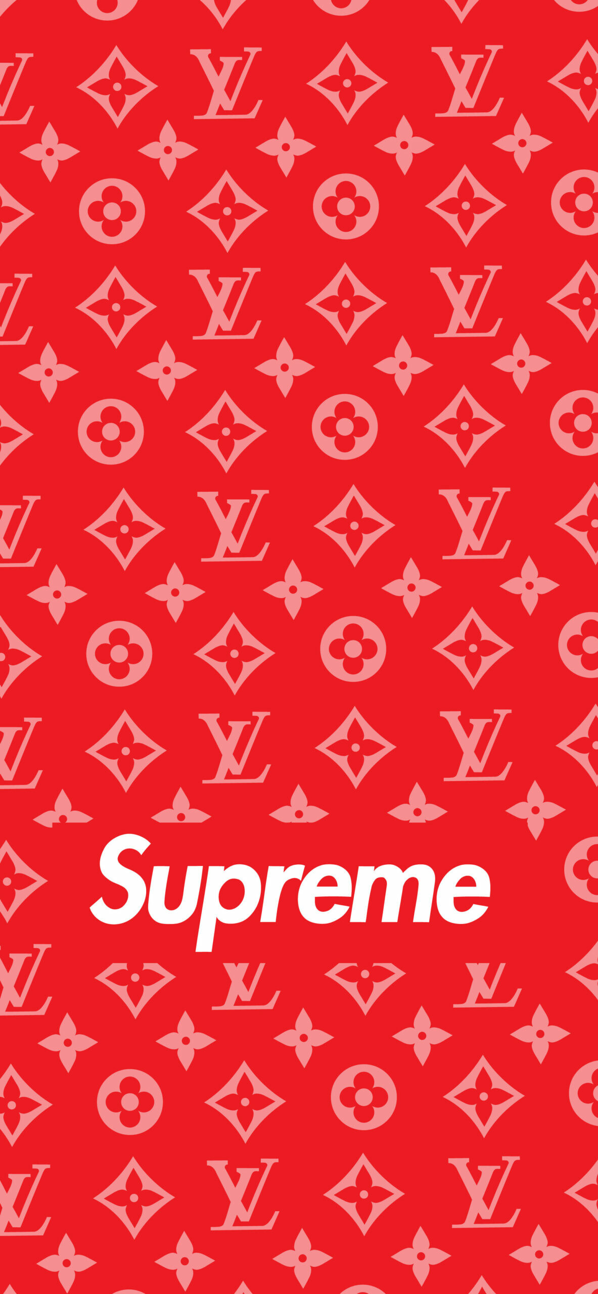 Supreme x Louis Vuitton red wallpapers, iPhone fashion, Streetwear collaboration, Bold aesthetics, 1190x2560 HD Phone