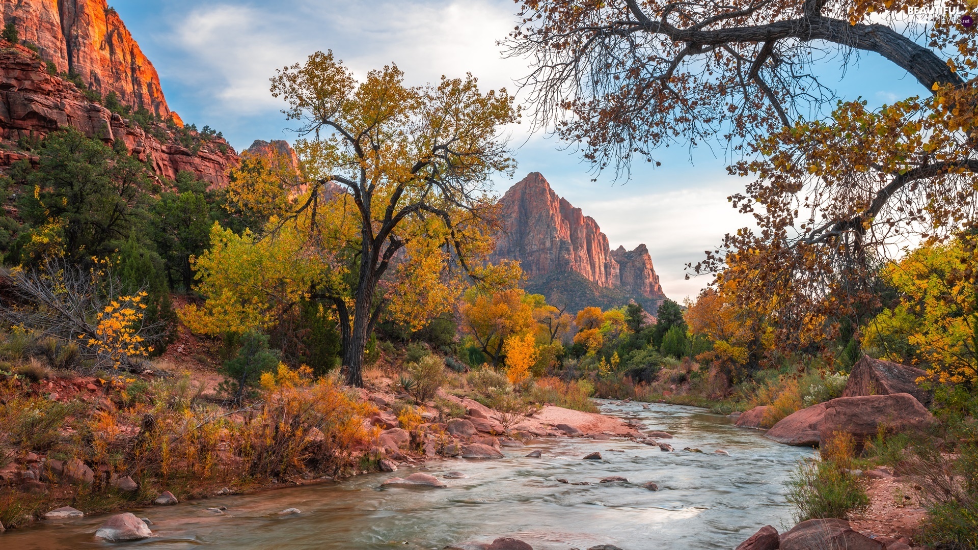 United States, Virgin River, Watchman Mountains, Beautiful Views, 1920x1080 Full HD Desktop