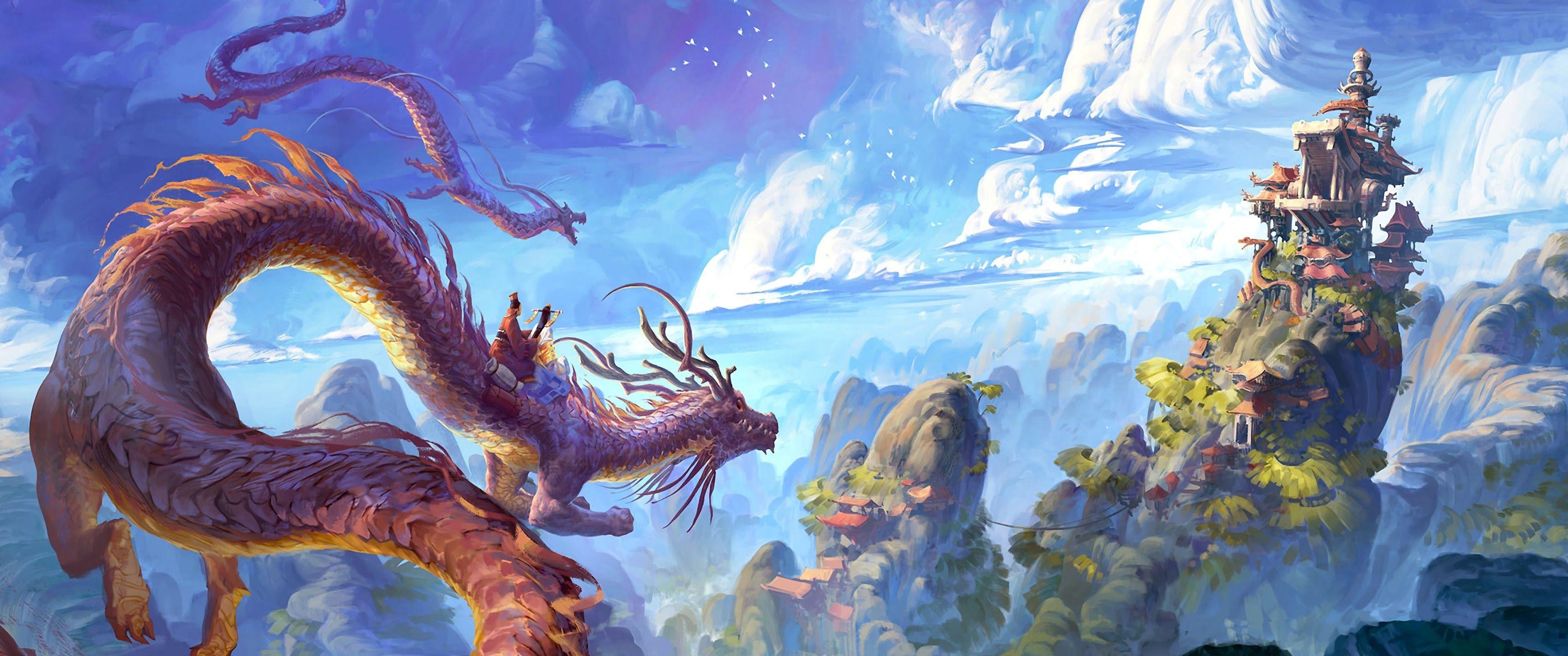 Dragon, Dual Monitor Wallpaper, 3440x1440 Dual Screen Desktop