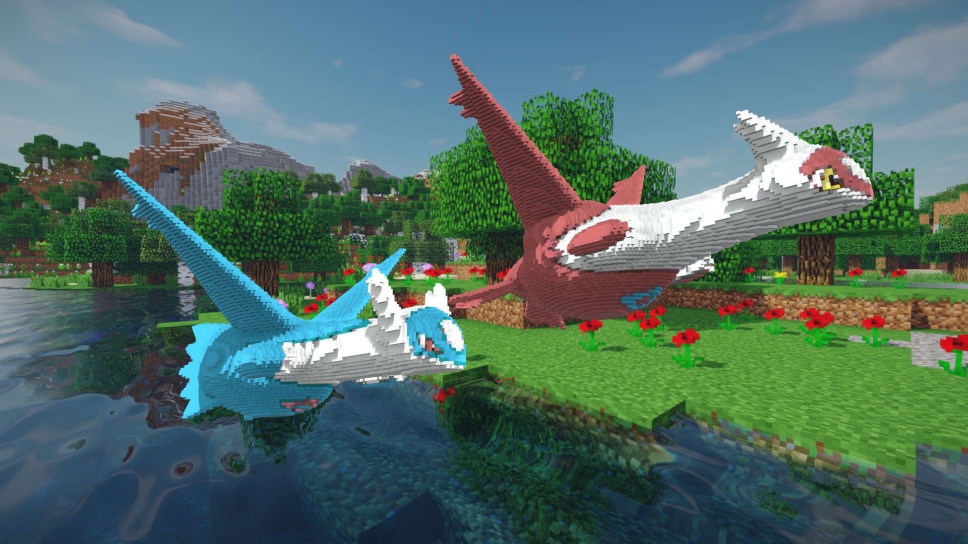 Minecraft, Latios and Latias, 3D model, Build schematic, 1920x1080 Full HD Desktop