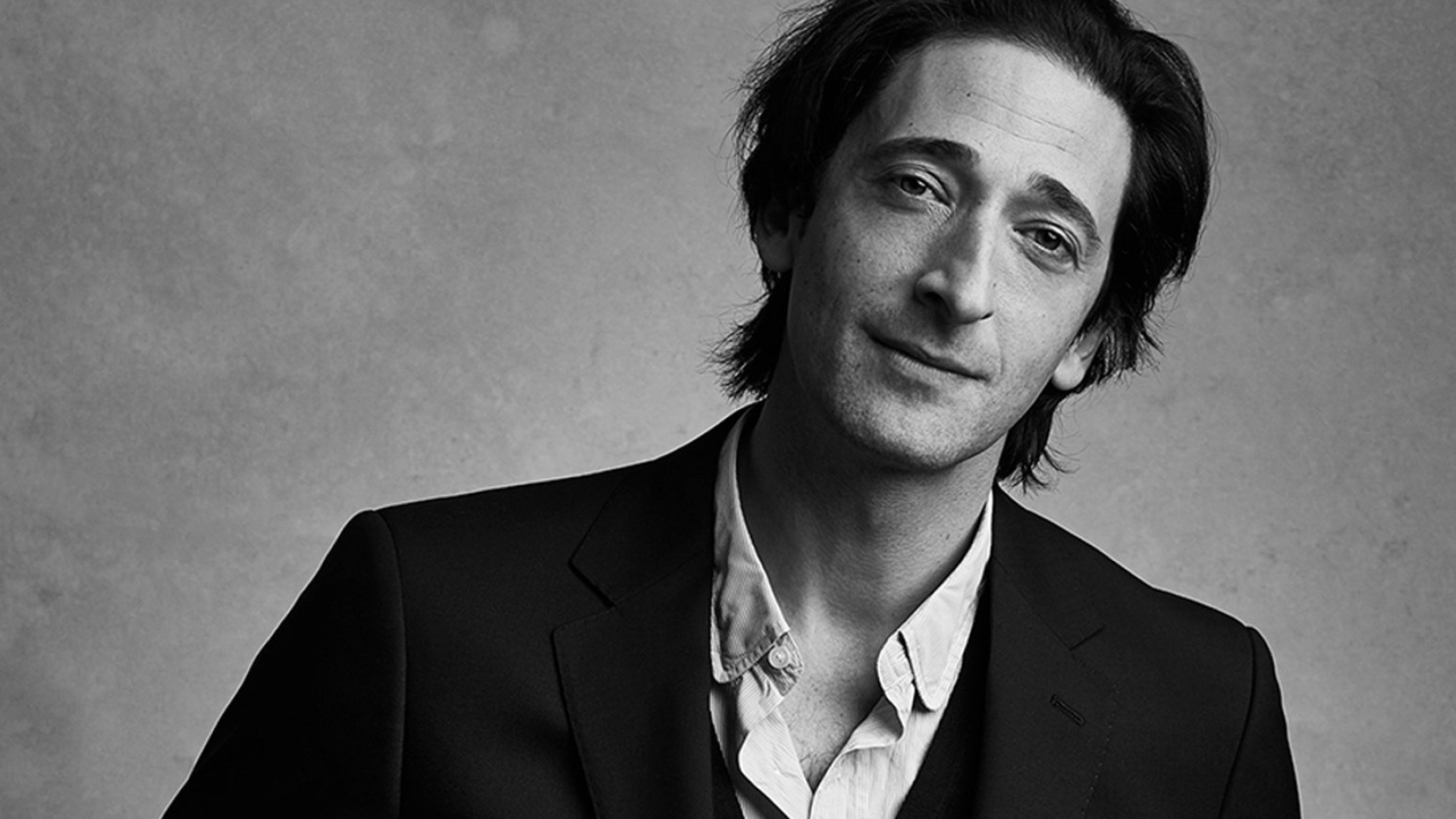 Adrien Brody, Black and white wallpaper, Michelle Sellers, 1920x1080 Full HD Desktop