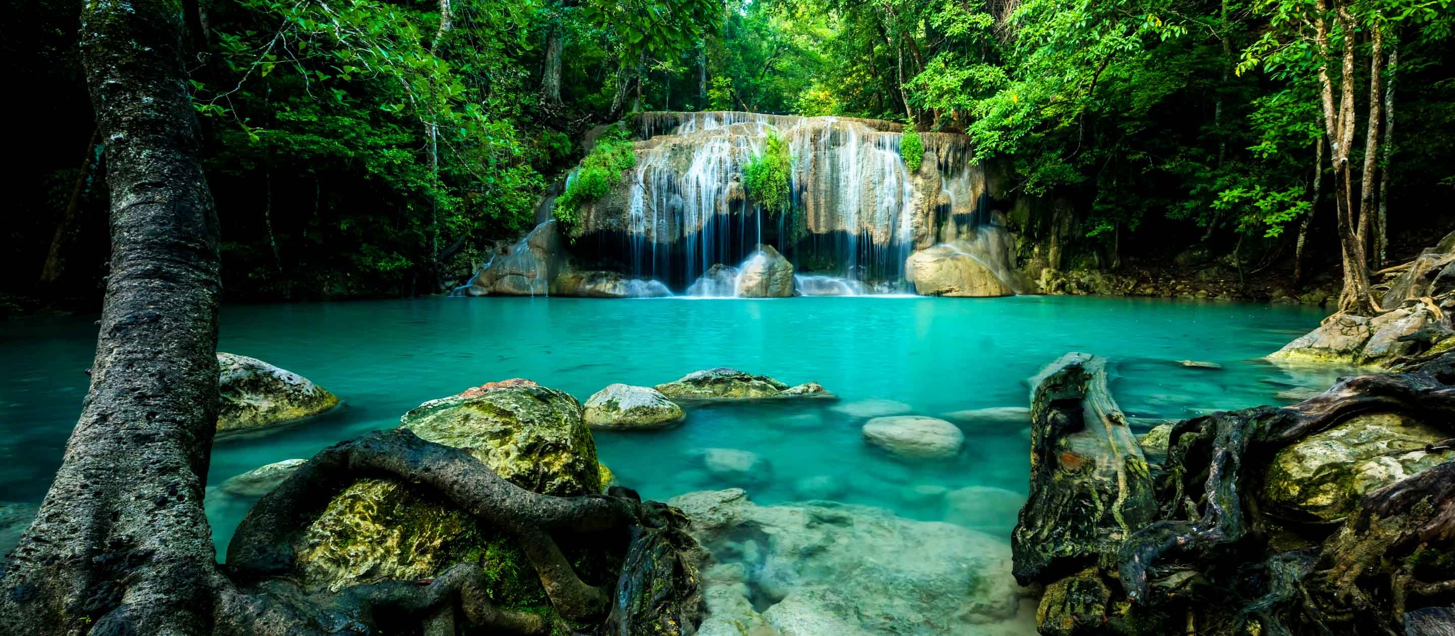 Erawan National Park, River Kwai, Journeys International, Nature exploration, 2880x1260 Dual Screen Desktop