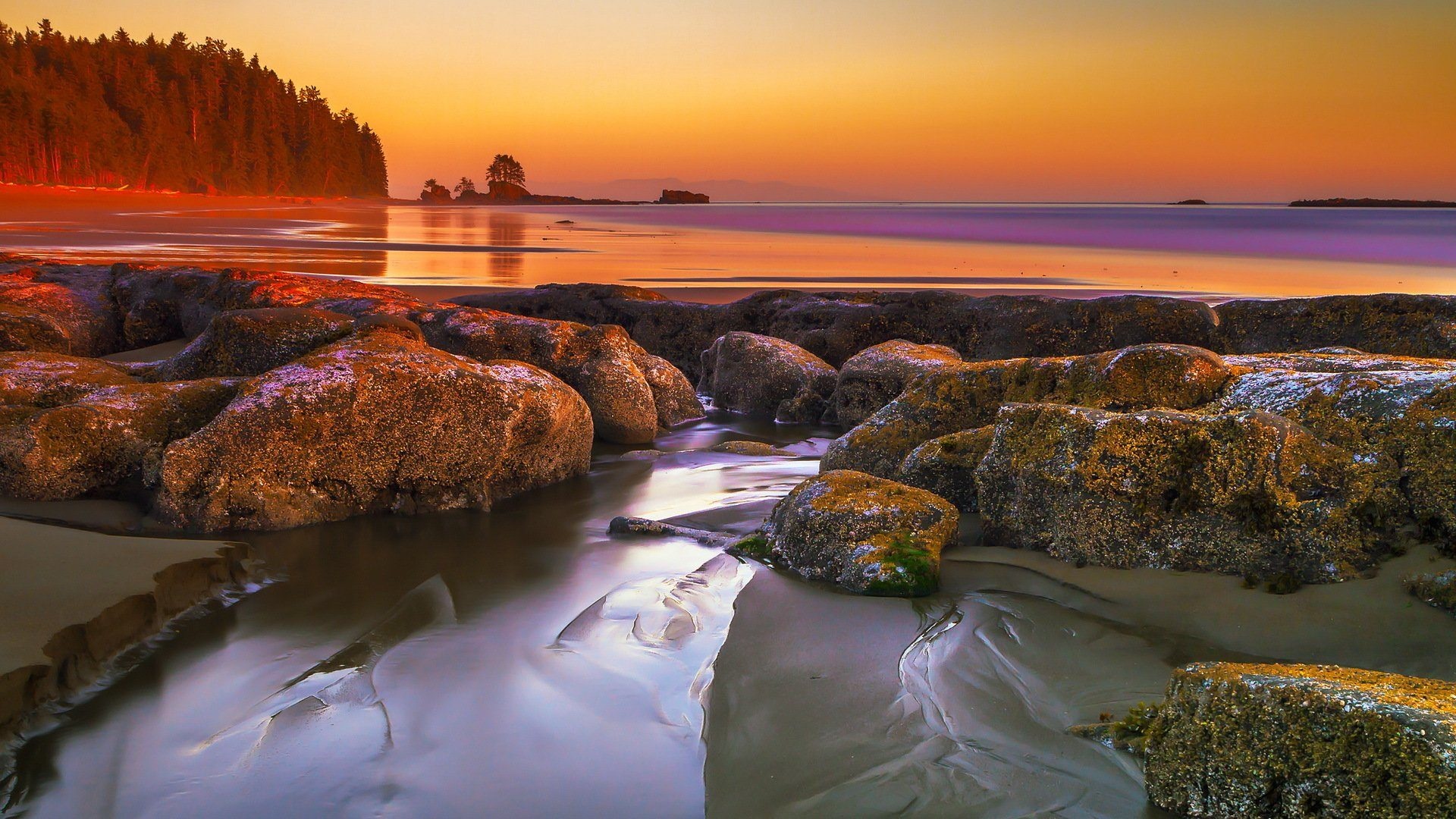 Sunset, Lake, Rocks, Wallpaper, 1920x1080 Full HD Desktop