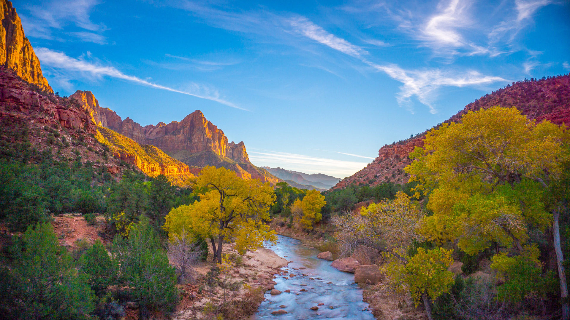 Zion National Park, Virgin River, USA, Ultra HD, 1920x1080 Full HD Desktop