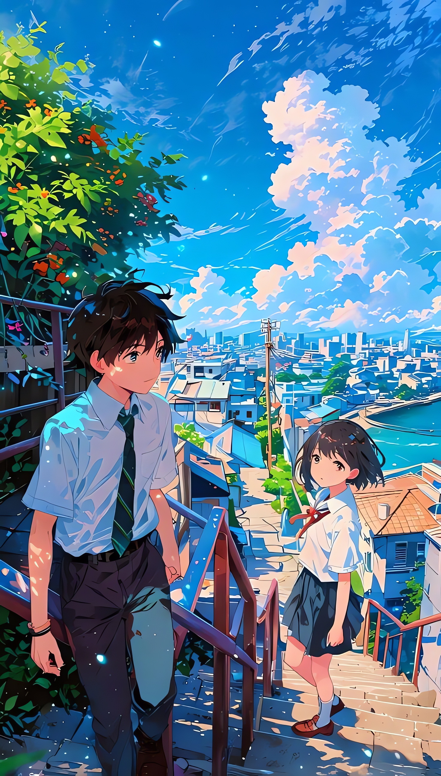 Your Name, Stairs, Anime Scenery, Beautiful Anime City Landscape, AI Wallpaper