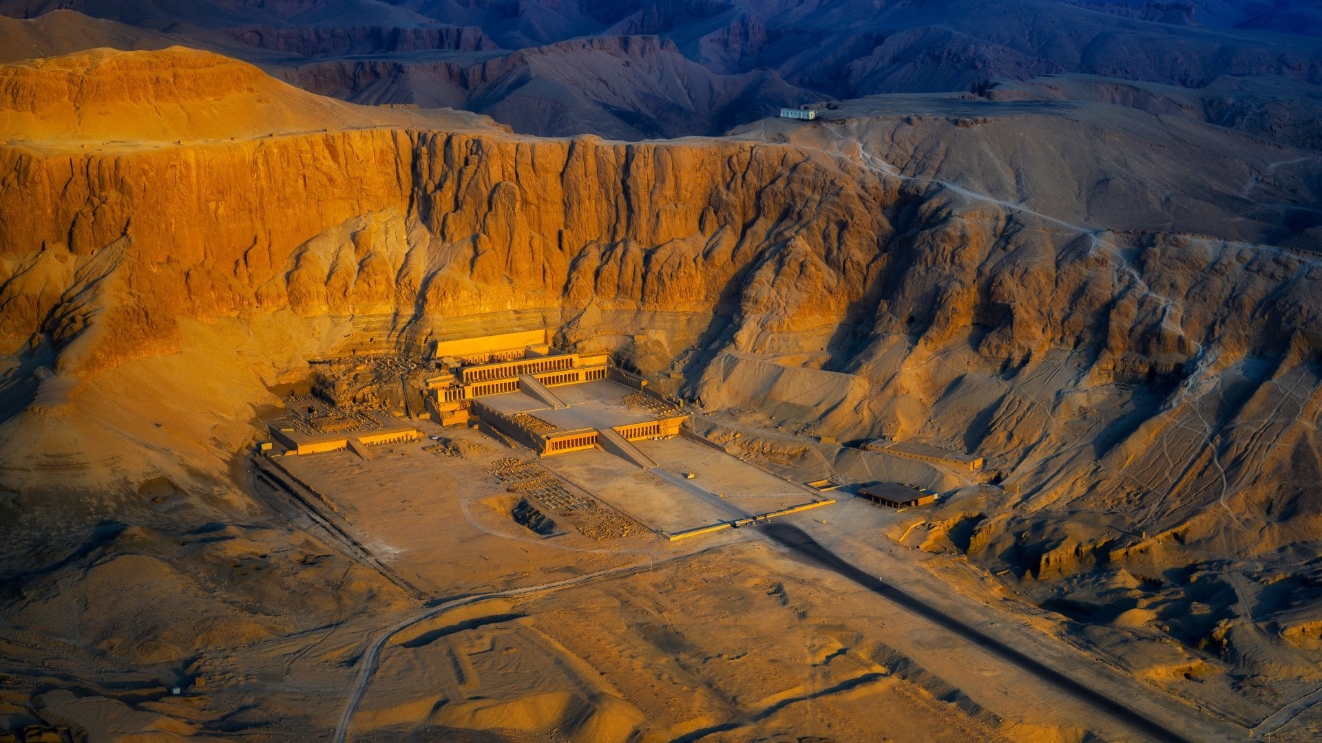 Luxor, Egypt, Temple of Hatshepsut, Aerial view, Ancient splendor, 1920x1080 Full HD Desktop