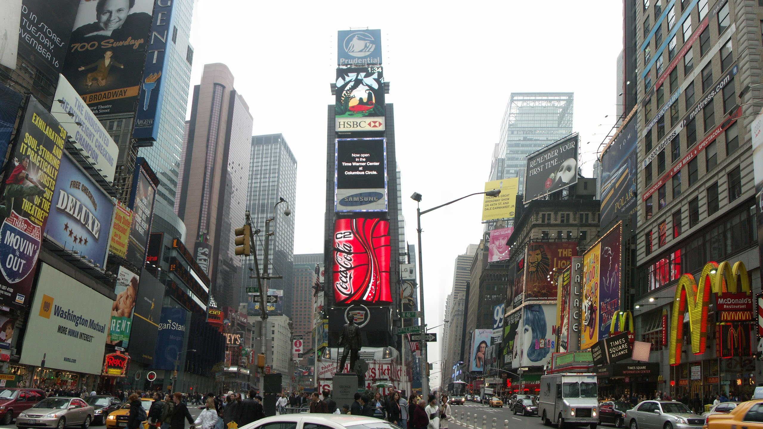 City lights, Iconic intersection, New York vibes, Neon signs, 2560x1440 HD Desktop